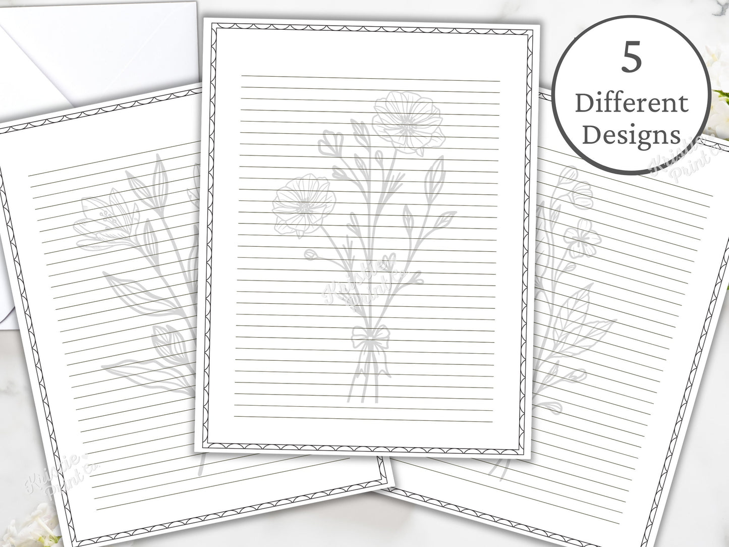 Printable Lined Paper Bundle Printable Lined Pages Stationery Set Lined Paper PDF Black and White Floral Paper Printable Notes Page Graphic Tee – Aesthetic Look · High-Quality Print
