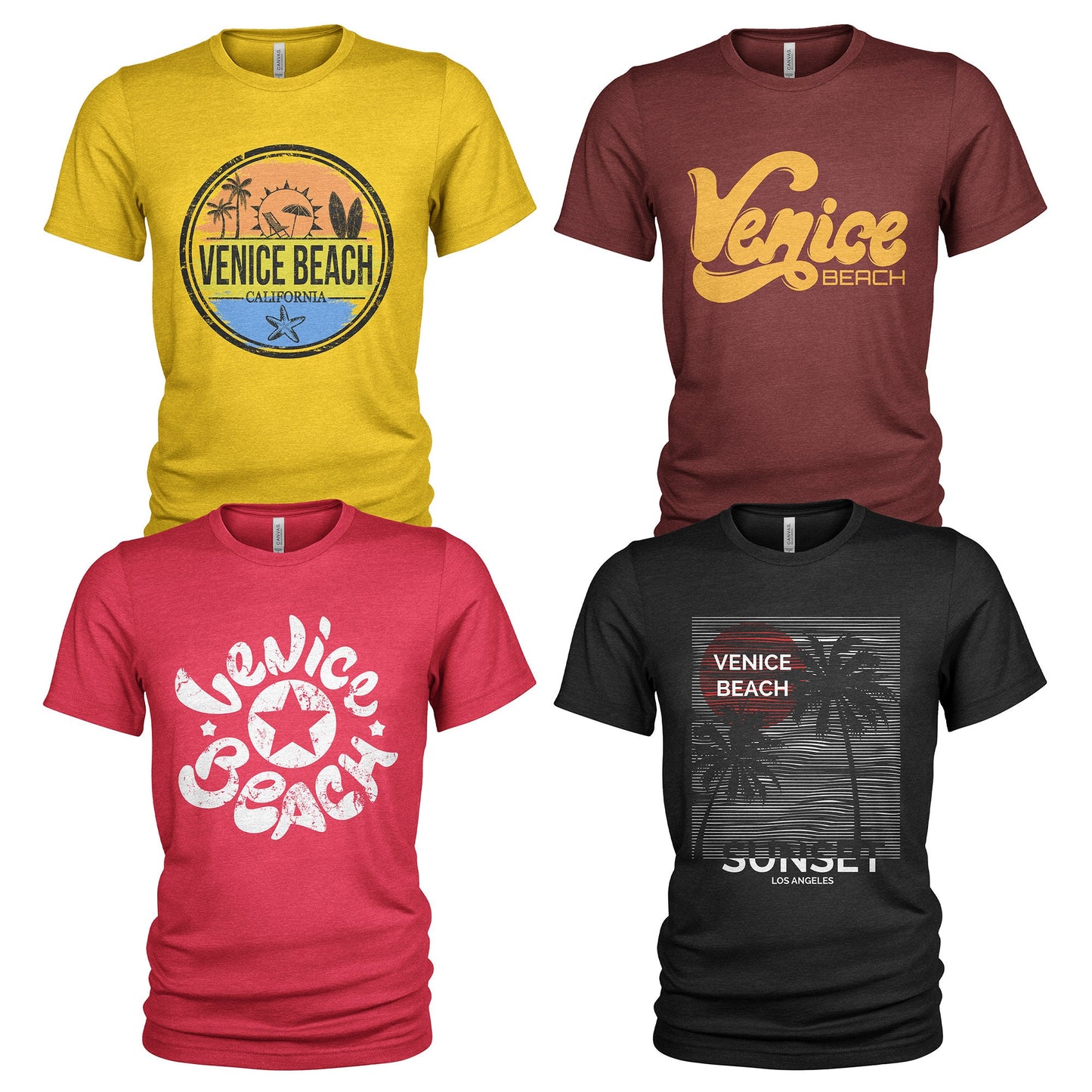 Venice Beach California Summer Men39s Crew Neck T Shirt 4 Pack 3624 Graphic Tee – Warm & Stylish · Great Gift For Fans