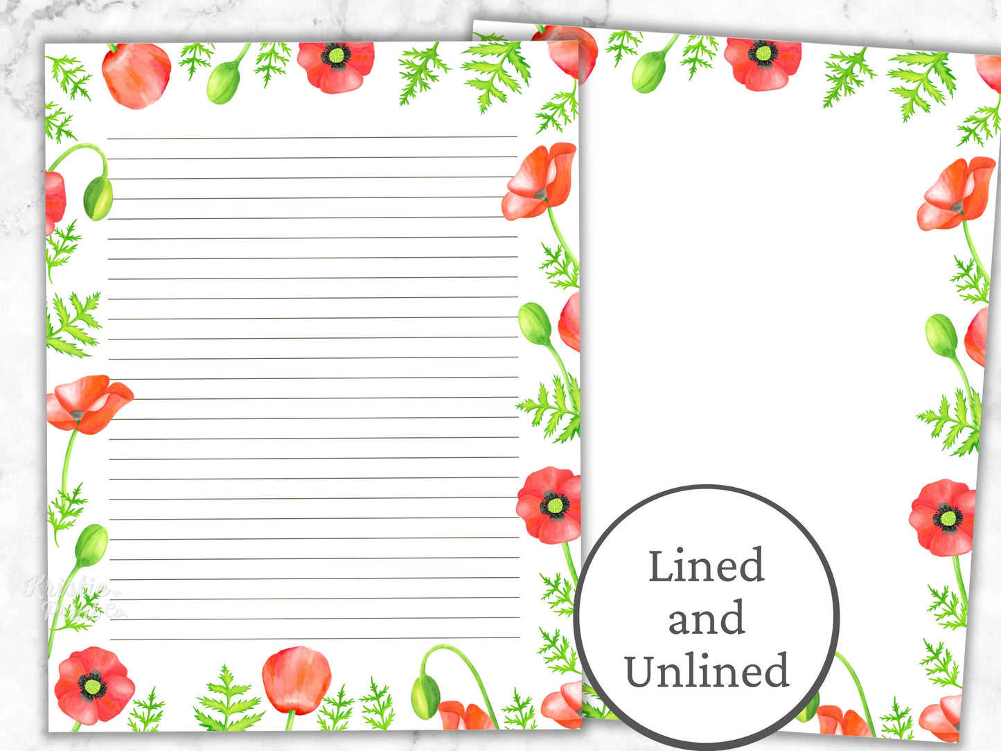 Poppy Border Writing Paper Floral Lined Paper Printable Stationery Paper Journal Paper Digital Download Stationary Paper Penpal Letter Graphic Tee – Premium Graphic · High-Quality Print