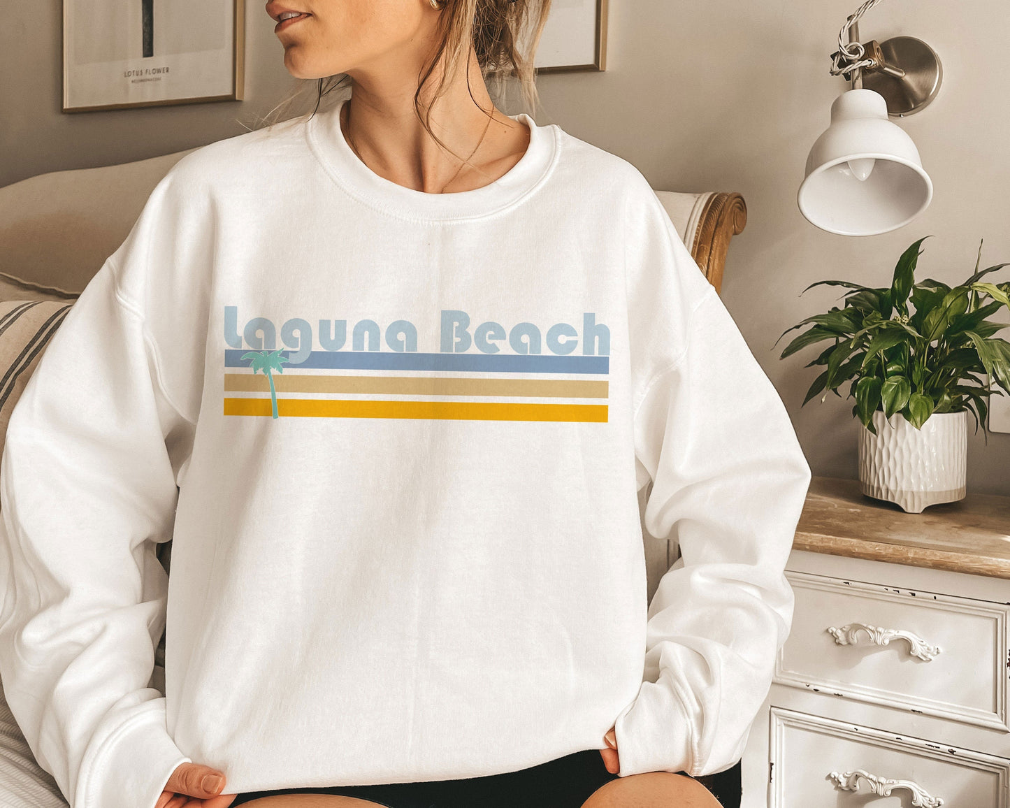 Laguna Beach California Sweatshirt Retro Palm Tree Adult Unisex Crewneck Laguna Beach Sweatshirt Personalization Available Sweatshirt – Premium Graphic · High-Quality Print