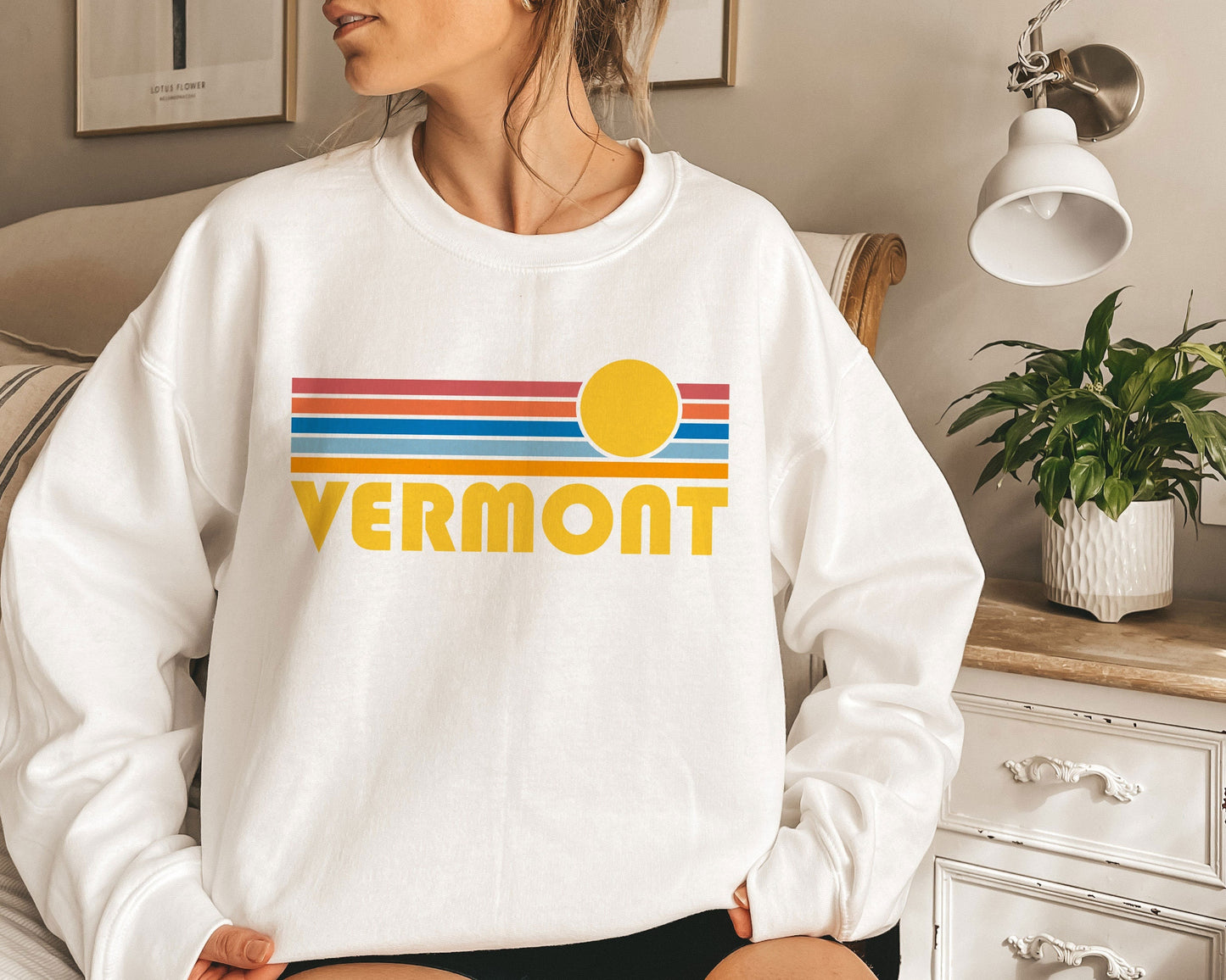 Vermont Sweatshirt Unisex Retro Sunset Vermont Sweatshirt Personalization Available Sweatshirt – Feel-Good Design · Must-Have Style