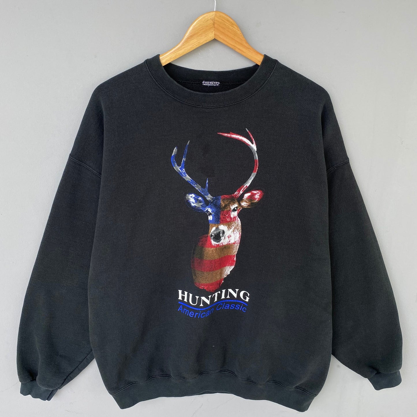 Vintage Y2K Deer Hunting American Classic Spellout Big Logo Printed Sweatshirt Crewneck Pullover Sweater Baggie Colour Black Size NA Sweatshirt – Soft Feel · High-Quality Print