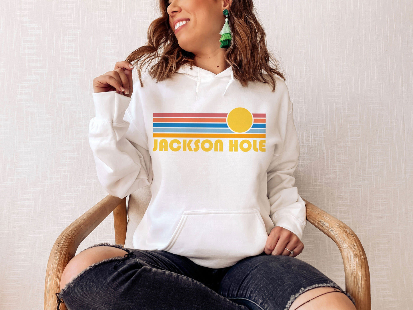 Jackson Hole Wyoming Hoodie Retro Sunrise Unisex Jackson Hole Sweatshirt Personalization Available Hoodie – Aesthetic Look · High-Quality Print