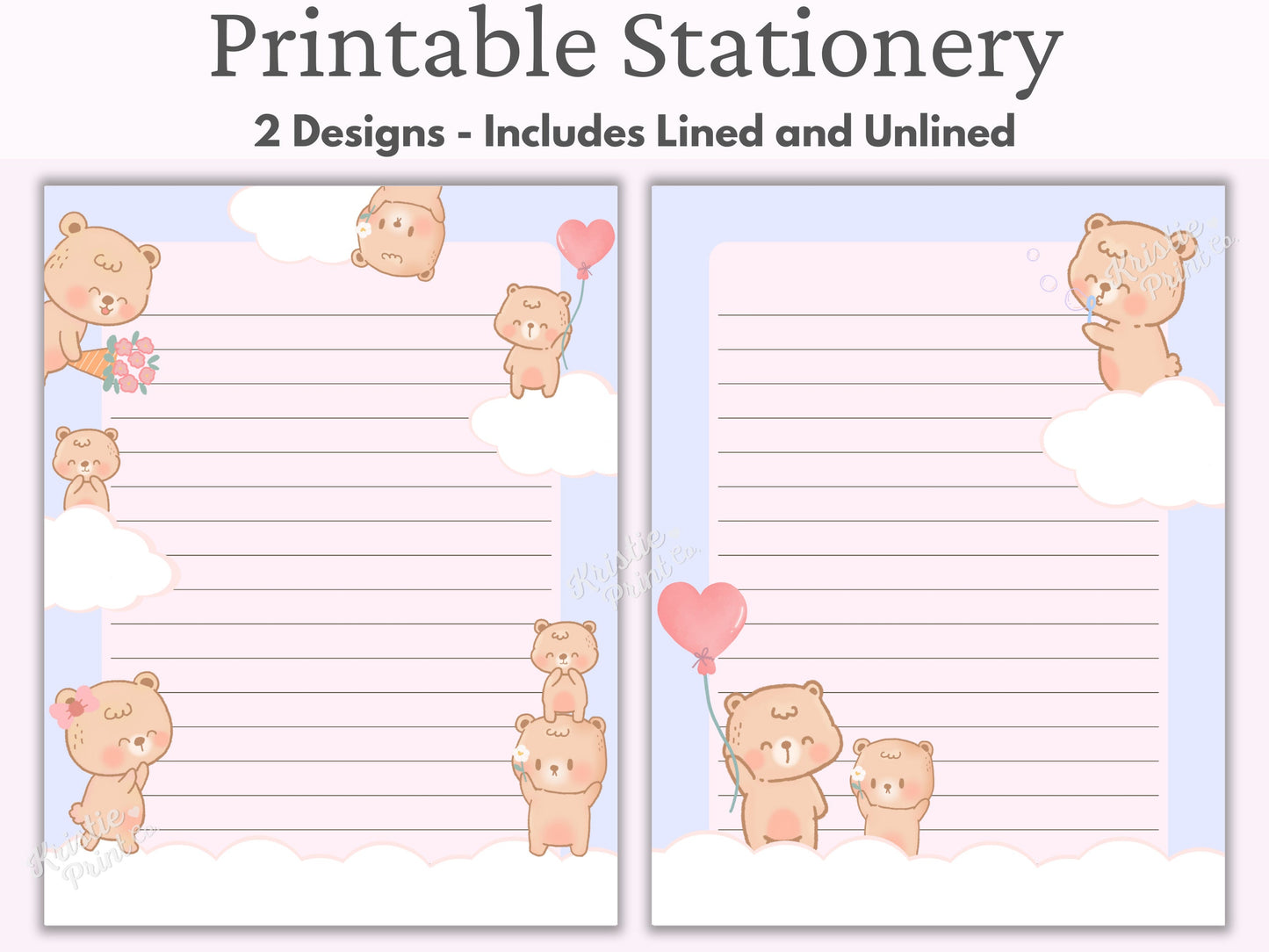 Kawaii Stationery Printable Set Bear Stationery Cute Stationery Printable Digital Note Paper Writing Paper Stationery Set Penpal Graphic Tee – Easygoing Wear · High-Quality Print