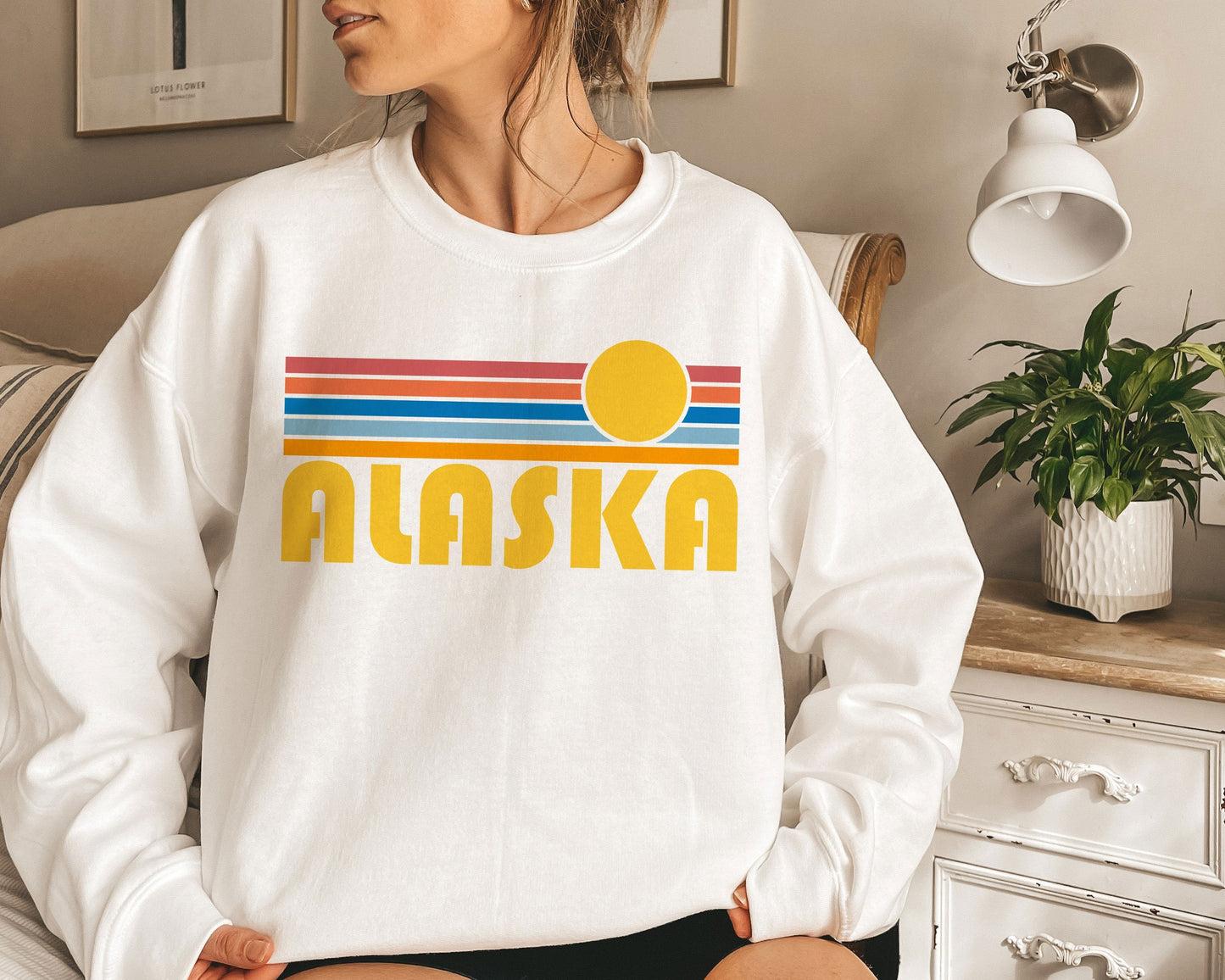 Alaska Sweatshirt Retro Sunset Unisex Alaska Sweatshirt Personalization Available Sweatshirt – Fan Favorite · High-Quality Print