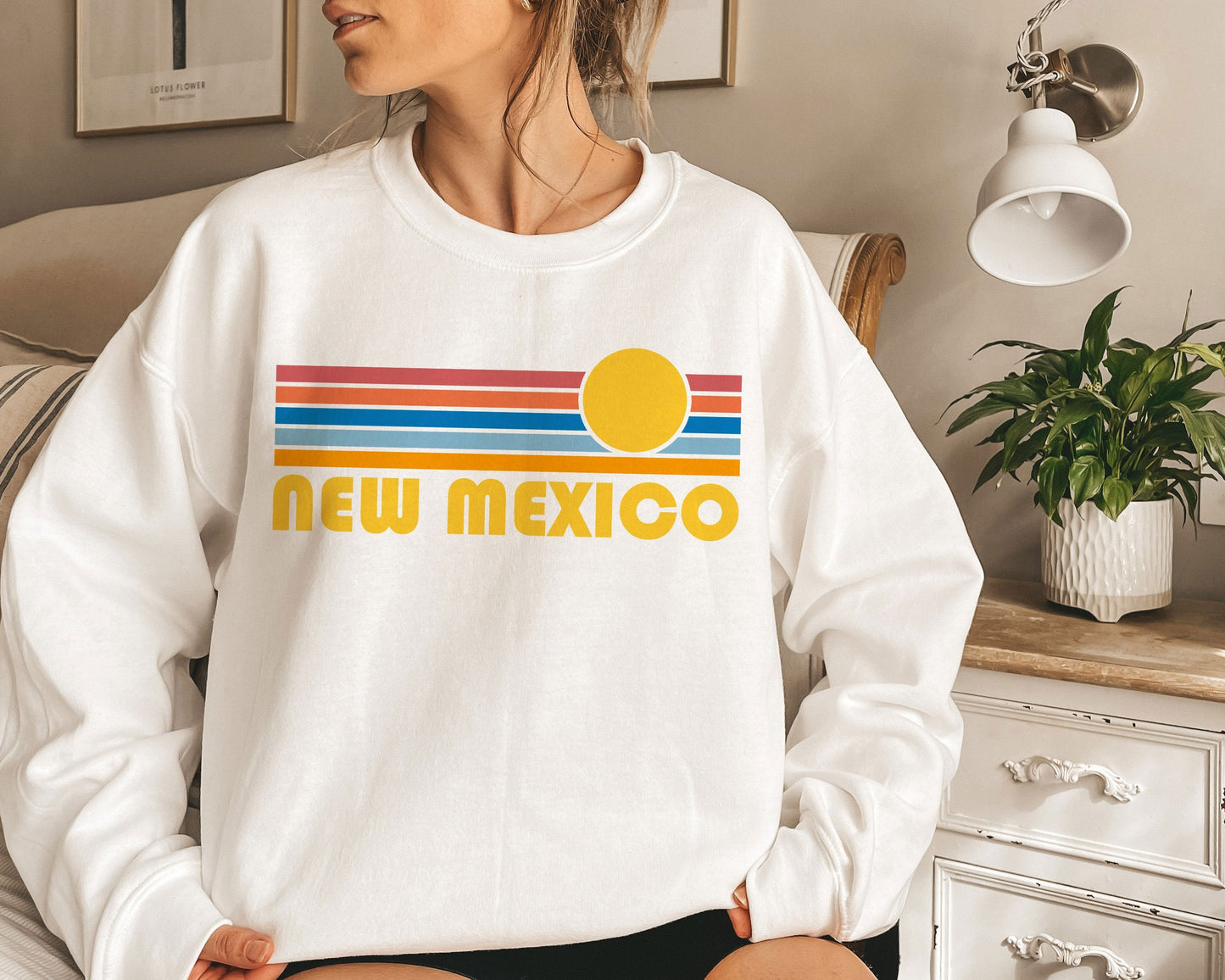 New Mexico Sweatshirt Retro Sunset Unisex New Mexico Sweatshirt Personalization Available Sweatshirt – Everyday Comfort · Perfect For Daily Wear