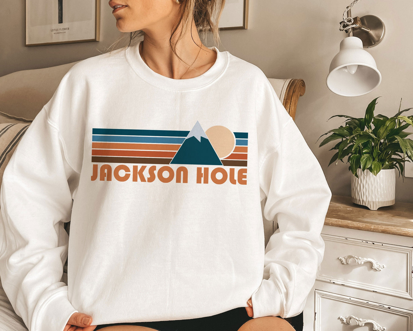Jackson Hole Sweatshirt Unisex Retro Mountain Crewneck Jackson Hole Wyoming Sweatshirt Personalization Available Sweatshirt – Bold Style · High-Quality Print