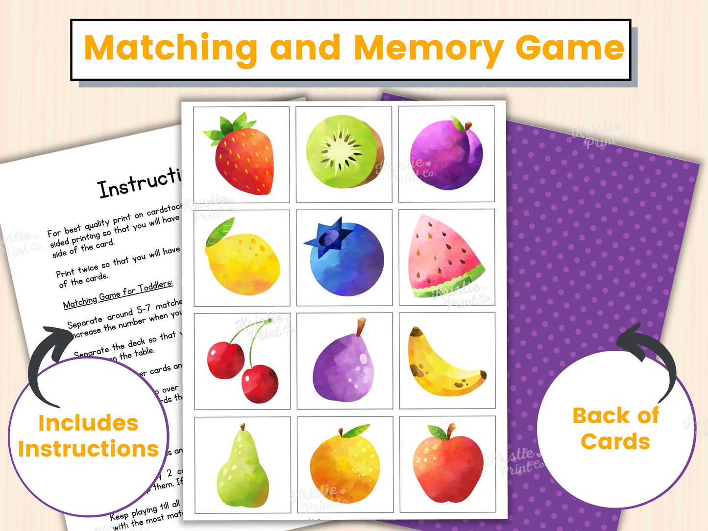 Fruit Matching Game Printable Matching Card Game Memory Game Educational Activities Kids Activity Homeschool Early Learning Games Graphic Tee – Easygoing Wear · Top Pick For Any Outfit