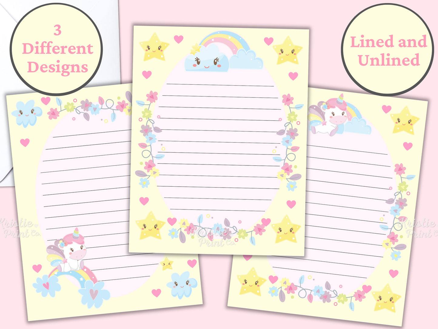 Little Girl Stationery Lined Stationery for Kids Primary Lines Printable Unicorn Stationery Printable Kawaii Letter Paper Pen Pal Graphic Tee – Easygoing Wear · Top Pick For Any Outfit