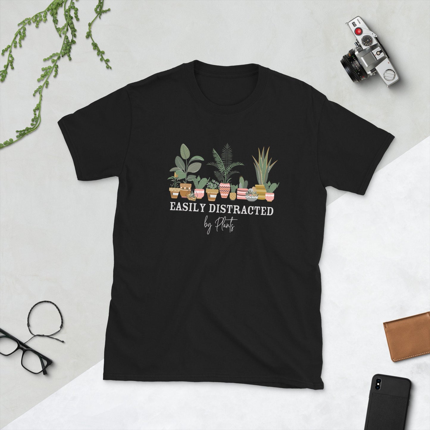 Modern Flowers Easily Distracted by Plants Tshirt Graphic Tee – Premium Graphic · High-Quality Print
