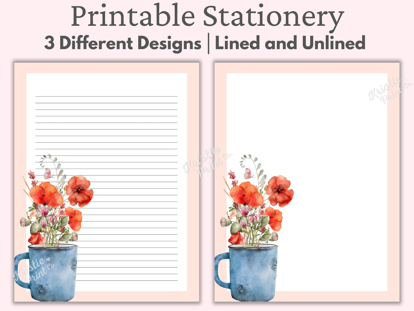 Poppy Stationery Printable Lined Paper Bundle Letter Writing Paper Flower Stationery Stationery Set Lined Paper PDF Country Stationery Graphic Tee – Feel-Good Design · High-Quality Print