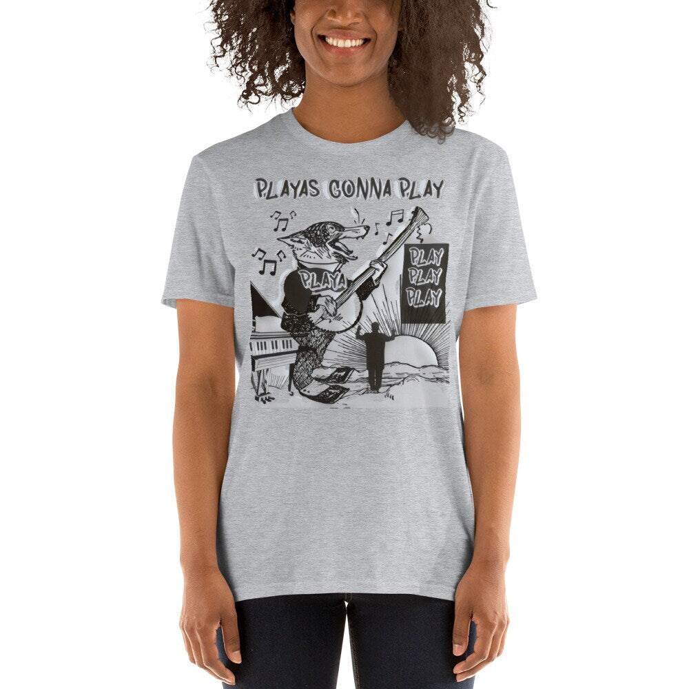 Players Gonna Play Play Play Shirt Guitar Player Shirt Wolf playing Banjo Playa Short Sleeve Unisex T Shirt Graphic Tee – Warm & Stylish · Perfect For Daily Wear