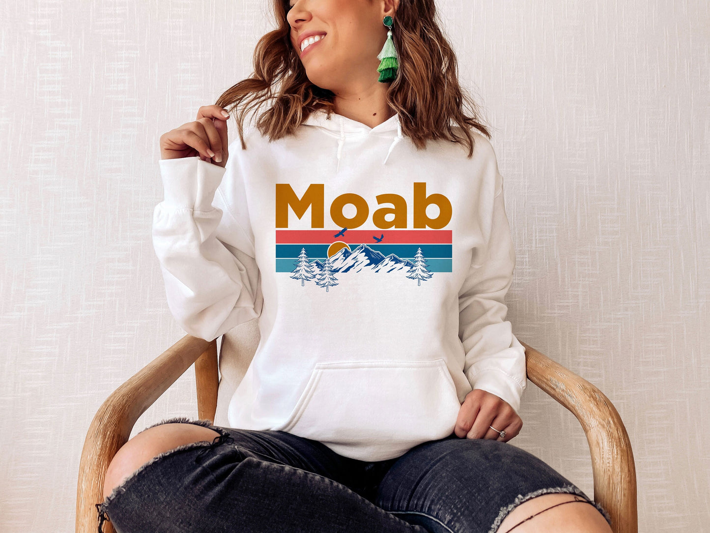 Moab Hoodie Retro Mountain Sun Unisex Moab Utah Hoodie Sweatshirt Personalization Available Hoodie – Aesthetic Look · High-Quality Print