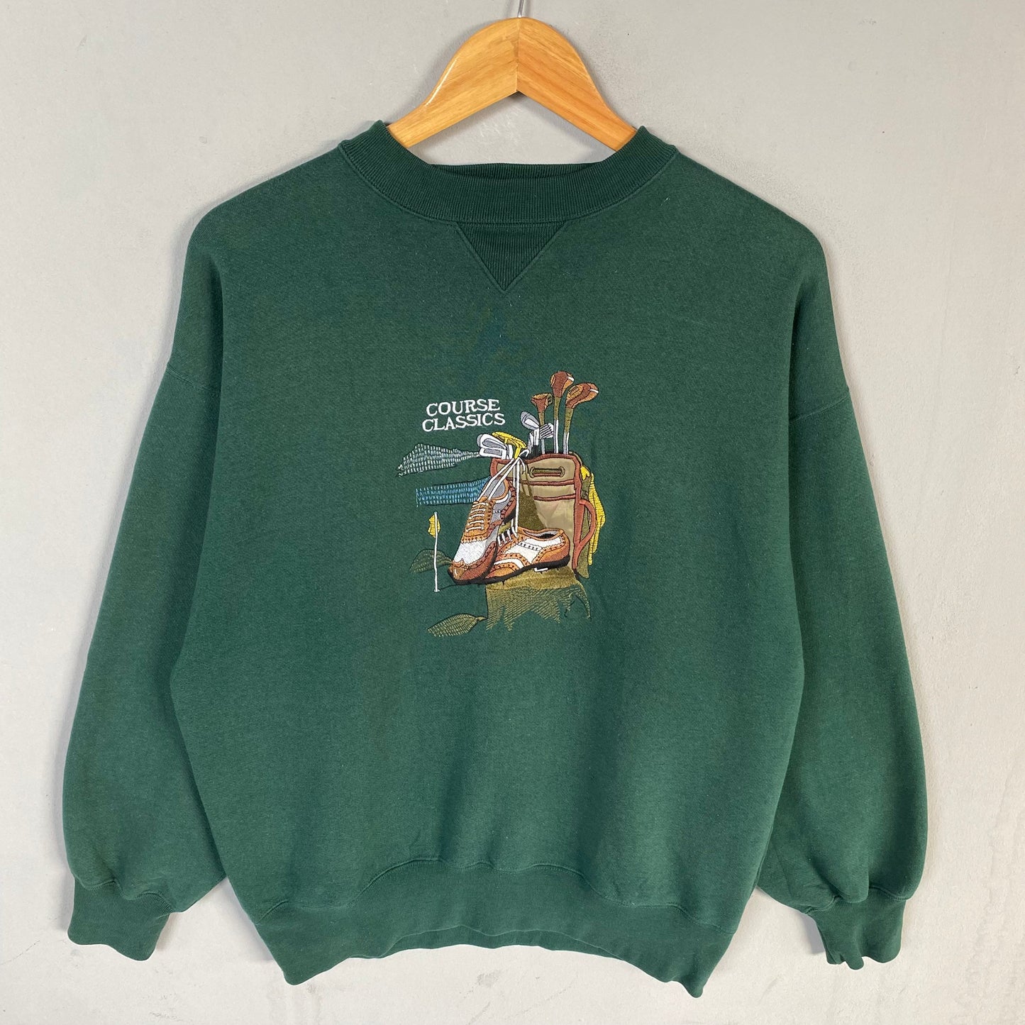 Vintage Midwest Tag Course Classic Spellout Big Logo Embroided Sweatshirt Baggie Crewneck Size Large Colour Green Sweatshirt – Bold Style · High-Quality Print