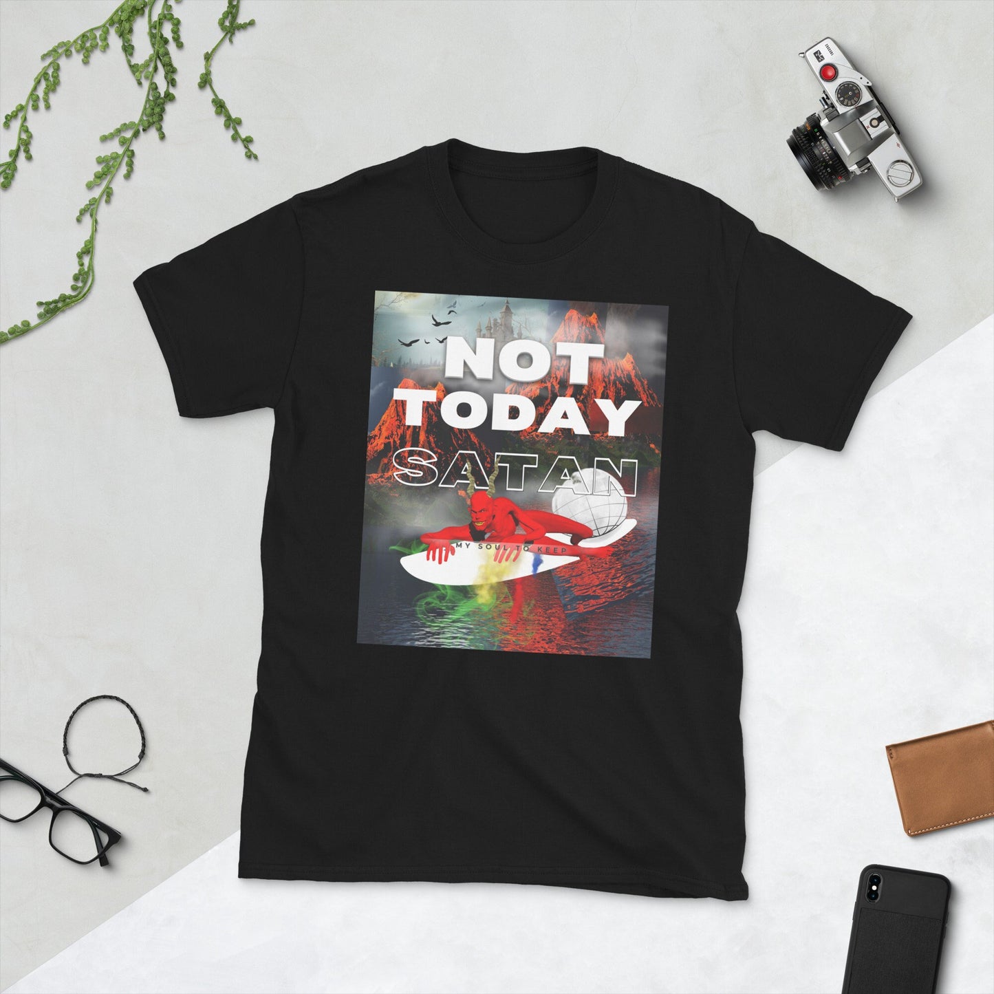 Not Today Satan Short Sleeve Unisex T Shirt Graphic Tee – Aesthetic Look · Trending Graphic Apparel