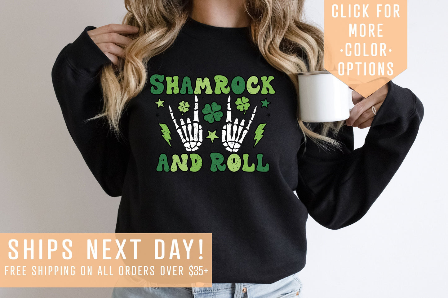 Shamrock And Roll Sweatshirt Gift For St Patrick39s Day Skeleton Hand Shamrock T Shirt Gothic Four Leaf Clover Shirt Pattys Day Hoodie Hoodie – Aesthetic Look · Top Pick For Any Outfit