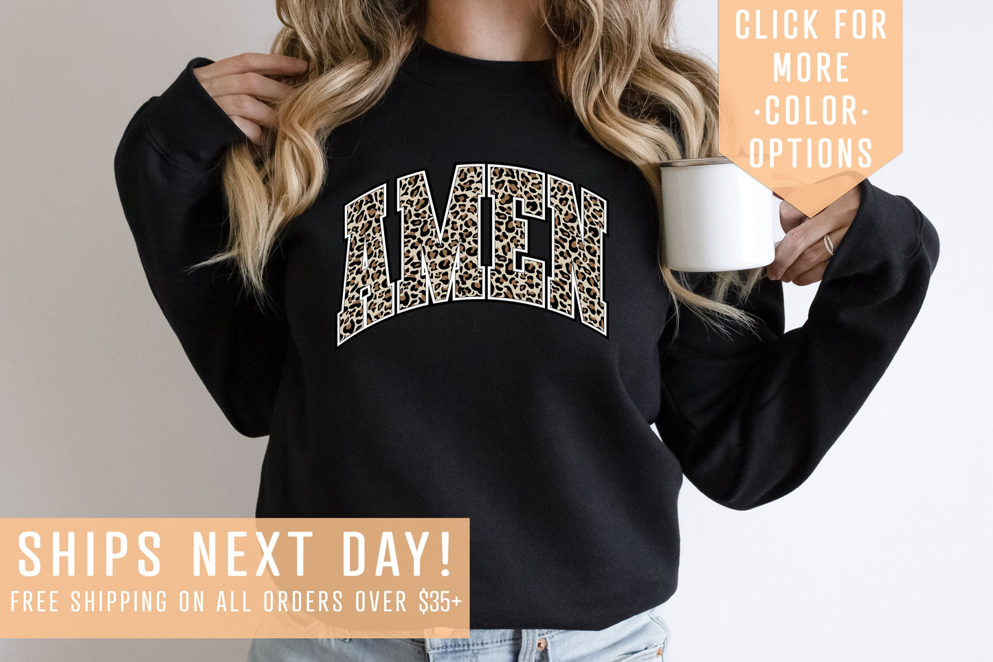 Leopard Amen Sweatshirt Gift For Christian Moms Baptismal Anniversary Shirt Faith In Jesus T ShirtChristian Easter ClothingReligious Tee Sweatshirt – Cozy Vibes · Great Gift For Fans