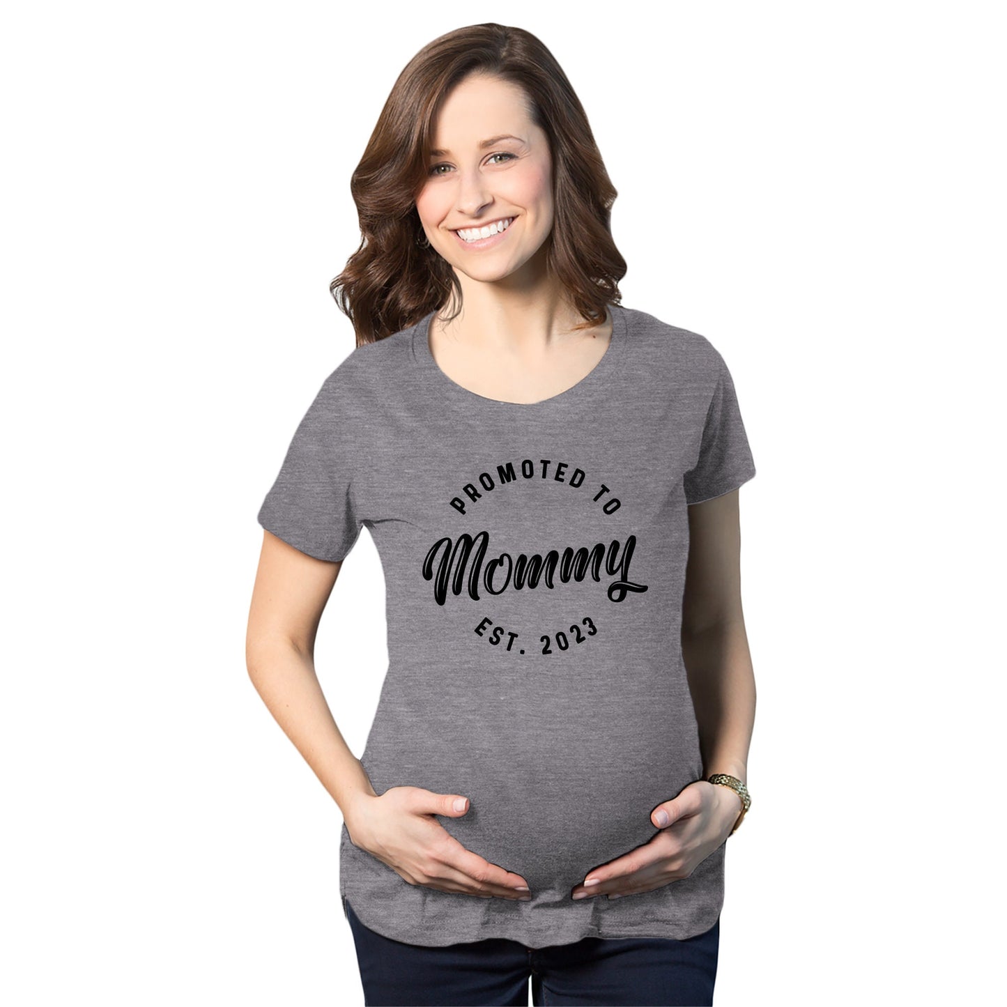 Cute Maternity Belly Shirts New Mom T Shirt Promoted To Mommy Funny Maternity Shirt EST 2023 Baby Announcement Shirt Graphic Tee – Fan Favorite · Must-Have Style