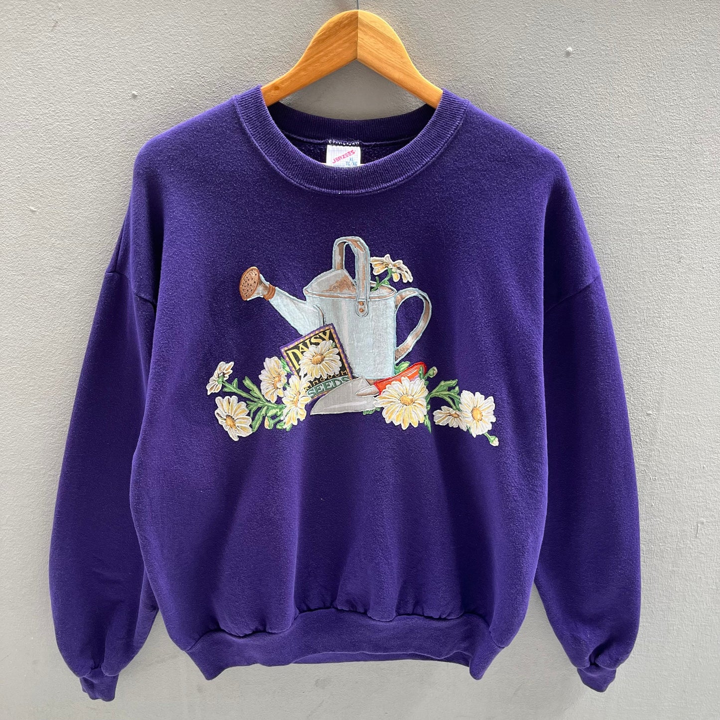 Vintage 90s Jerzees Tag Daisy Kingdom Seeds Flower Design Biglogo Printed Sweatshirt Crewneck Baggie Sweater Size X large Colour Purple Sweatshirt – Bold Style · High-Quality Print