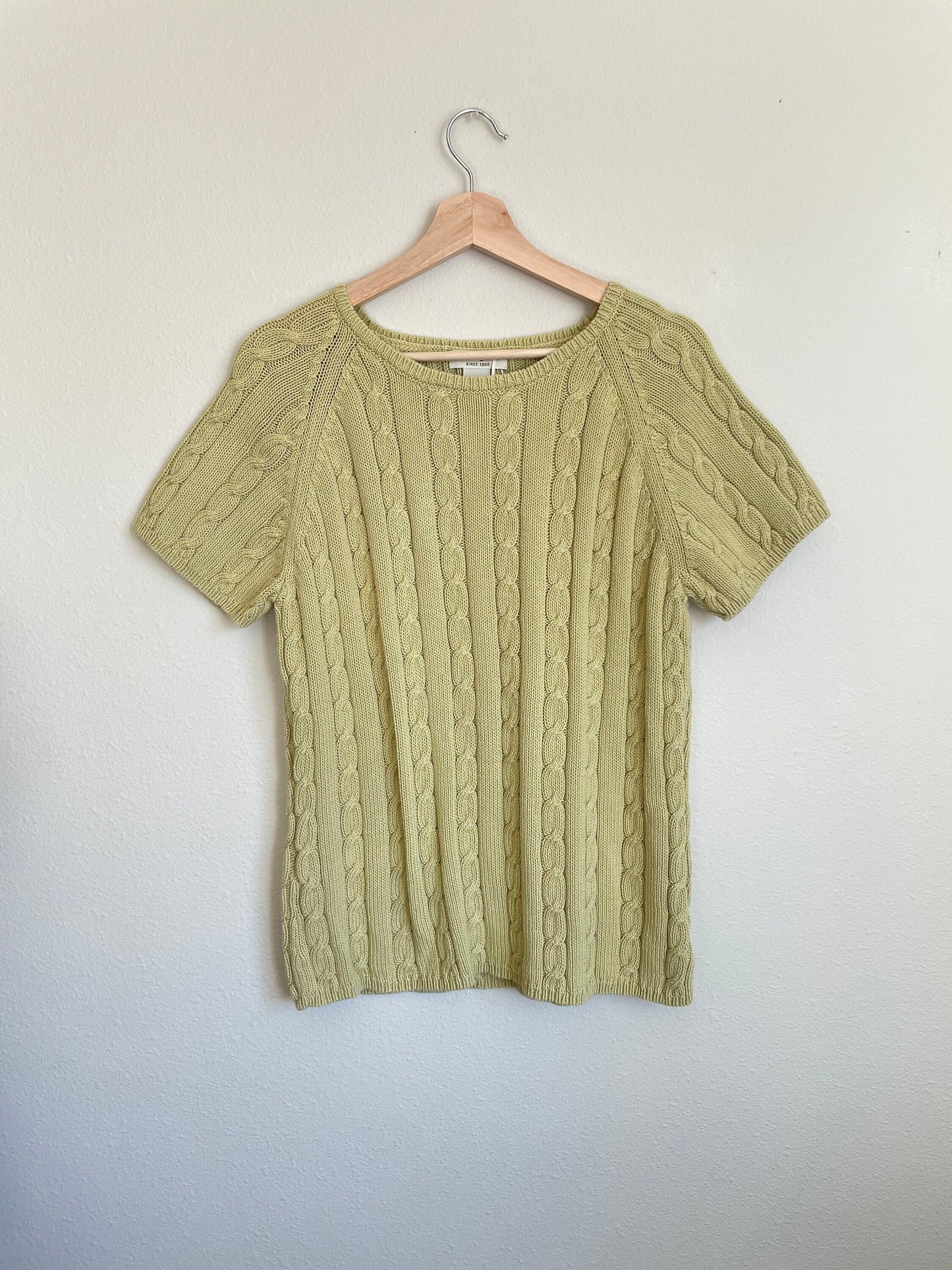 Green 90s Eddie Bauer Pastel Lime Green Cable Knit Sweater Size XL Graphic Tee – Aesthetic Look · Trending Graphic Apparel