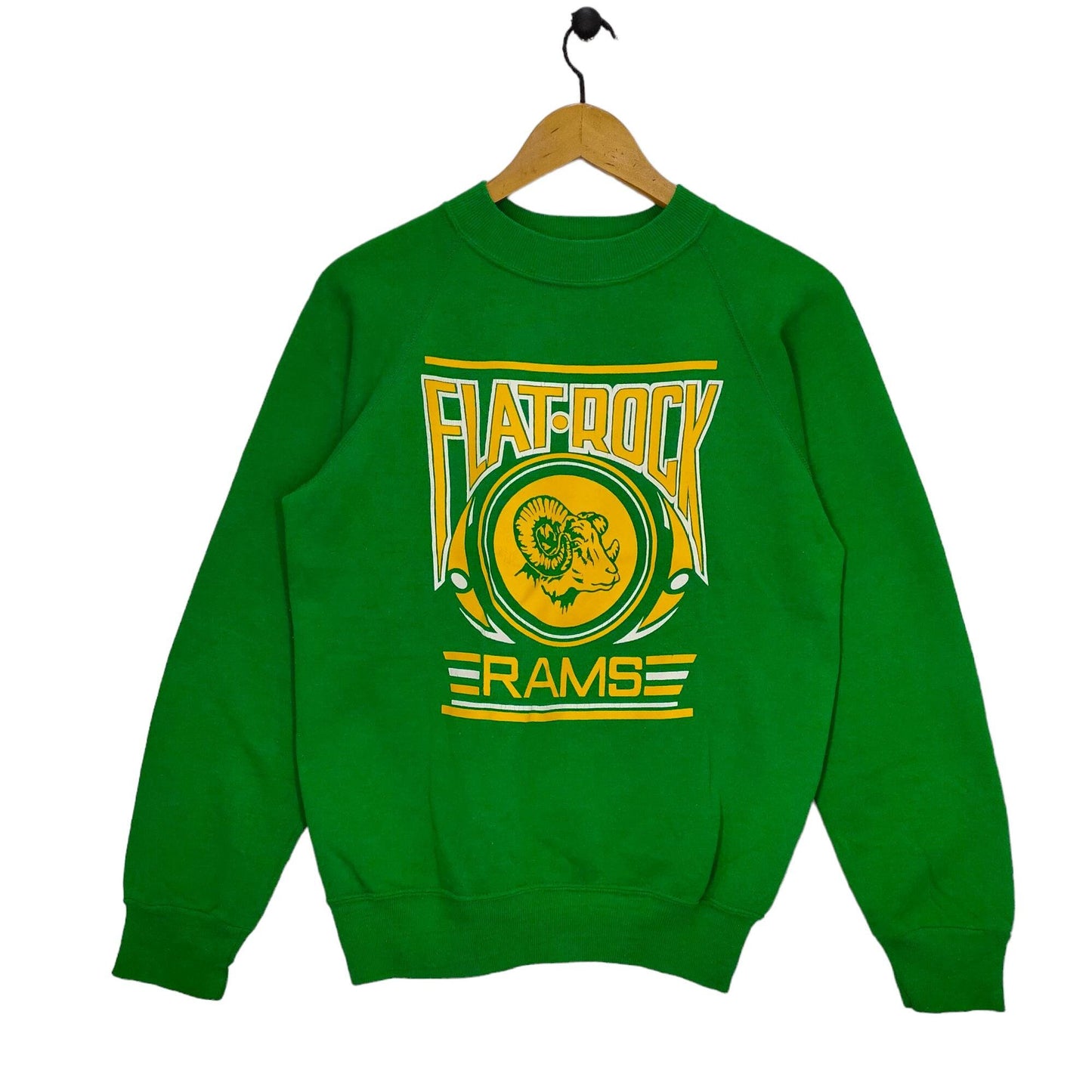80s Flat Rock Rams Raglan Sweatshirt Medium Vintage Bassett Walker Sweater Jumper Green Size M Sweatshirt – Cozy Vibes · High-Quality Print