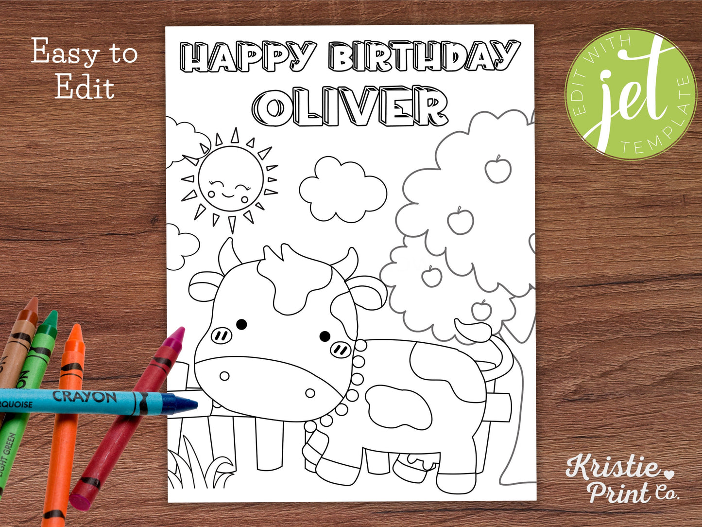 Editable Cow Birthday Coloring Page Printable Cow Theme Birthday Party Farm Coloring Sheet Happy Birthday Coloring Page with Name COWB1 Graphic Tee – Easygoing Wear · High-Quality Print