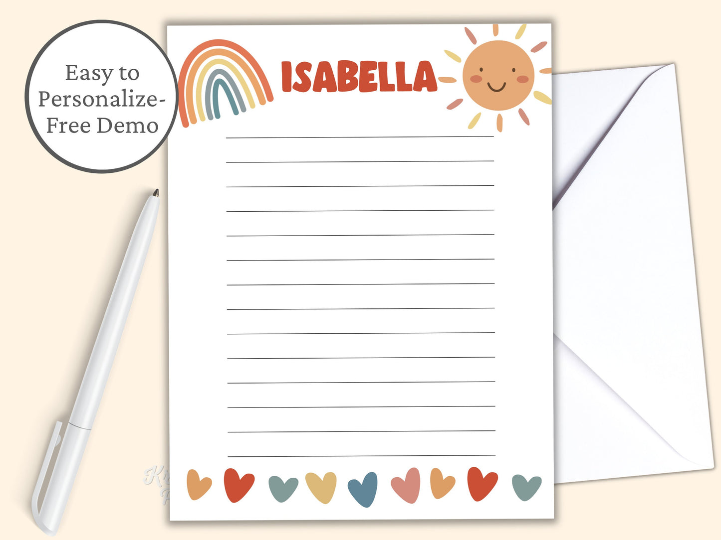 Personalized Rainbow Stationery Boho Stationery Printable Stationery for Girls Cute Stationery Paper Penpal Kids Writing Paper Digital Graphic Tee – Feel-Good Design · Perfect For Daily Wear