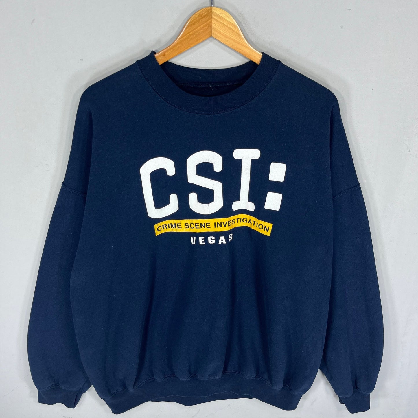Vintage CSI Vegas Spellout Big Logo Printed Sweatshirt Crewneck Pullover Baggie Sweater CSI Colour Blue Navy Size NA Sweatshirt – Feel-Good Design · High-Quality Print