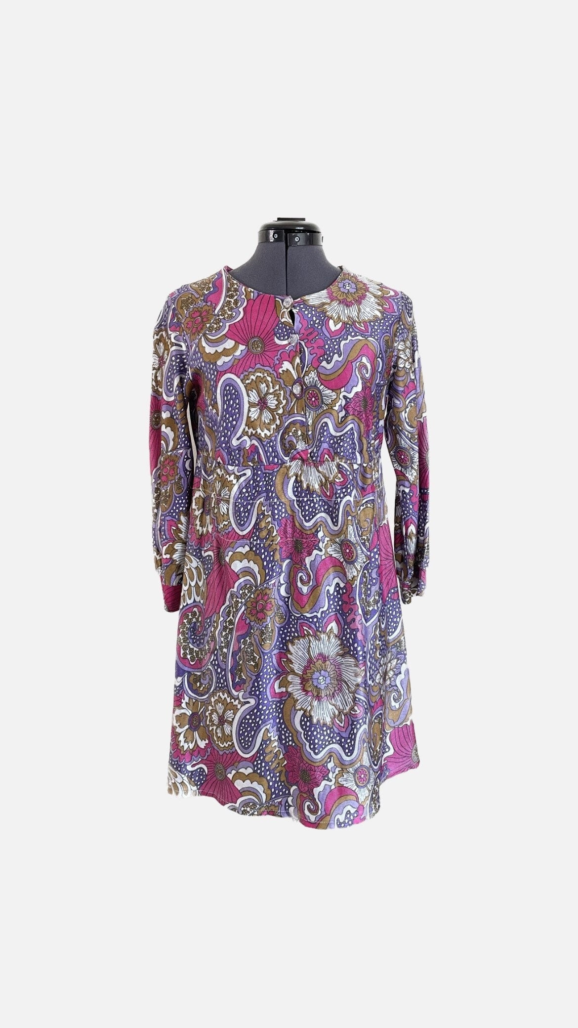 Vintage 60s Floral Mini Dress Pink and Purple Psychedelic Print Dress Graphic Tee – Soft Feel · High-Quality Print