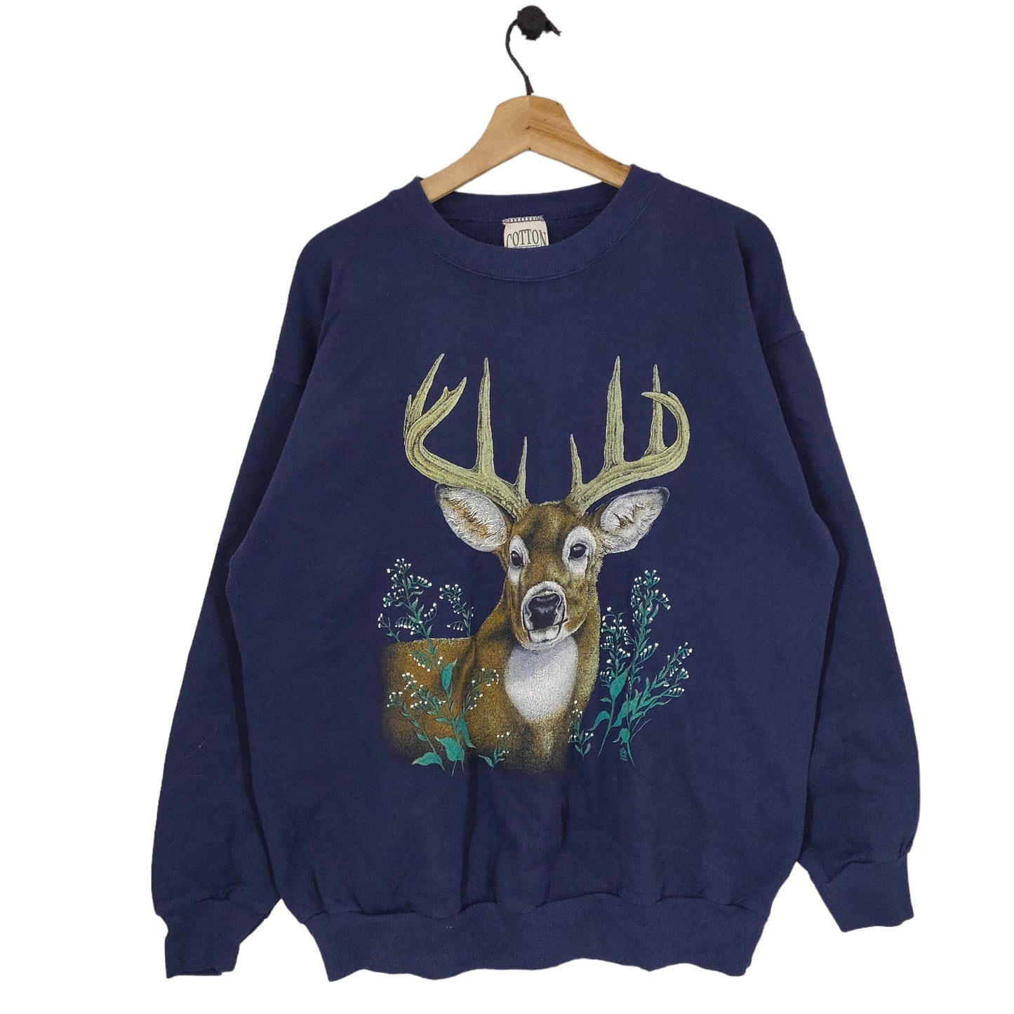 90s Deer Sweatshirt Vintage LSJ Sportwear Sweater Jumper Crewneck Animal Graphic Navy Blue Sweatshirt – Warm & Stylish · Trending Graphic Apparel