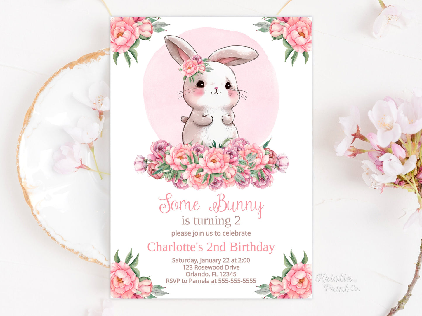 Bunny Birthday Invitation Some Bunny Is One Birthday Invitation Rabbit Birthday Invitation Editable Girl First Birthday Theme 2nd BUNNY1 Graphic Tee – Bold Style · High-Quality Print
