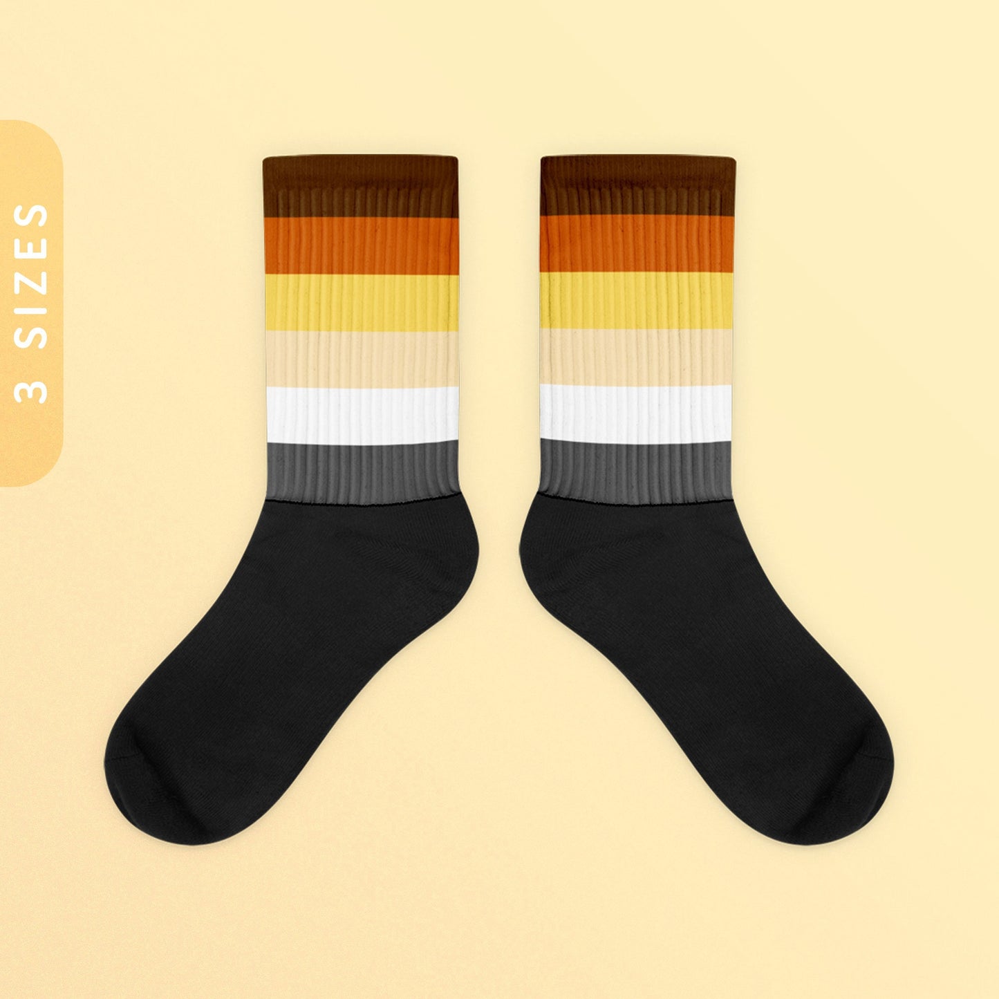 Bear Flag Color Socks Black Foot Sublimated Socks Bear Brotherhood Flag Socks MLMGay Bear Pride Gifts LGBTQ Ally Pride Wear Graphic Tee – Aesthetic Look · Great Gift For Fans