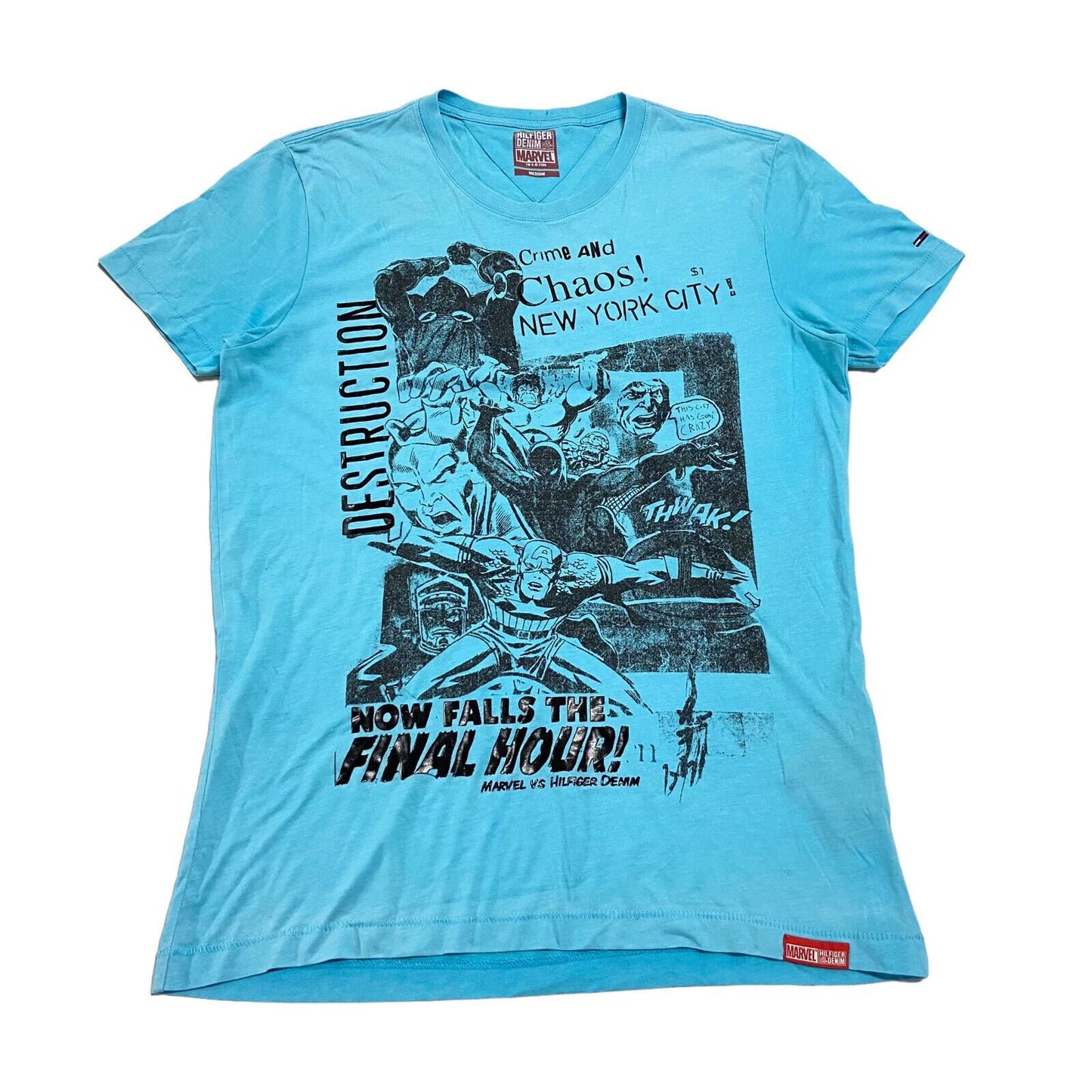 Marvel Comics vs Tommy Hilfiger Denim Tshirt Vintage Designer Superheros Blue Graphic Tee – Warm & Stylish · High-Quality Print