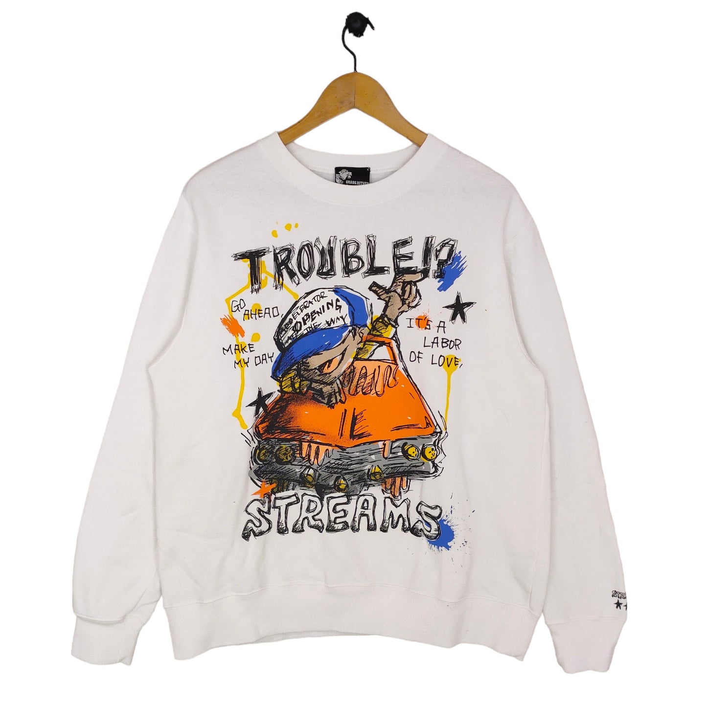 Vtg Grass Hither Crewneck Sweatshirt Large Vintage Trouble Streams Sweater Jumper Graphic tee White Size L Sweatshirt – Feel-Good Design · Trending Graphic Apparel