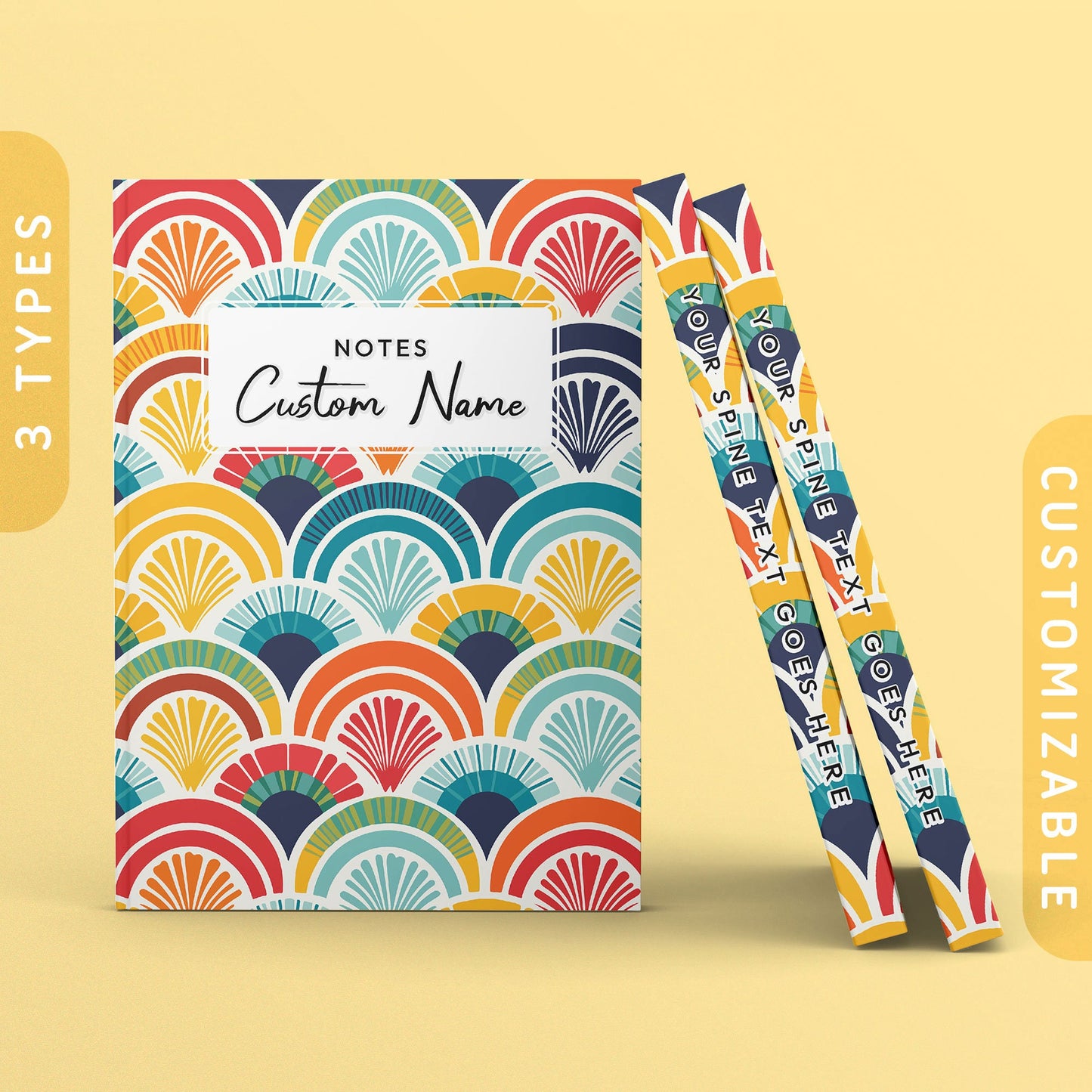 Personalized Rainbow Scallop Shell Pattern Journal Customizable Hardcover Notebook Custom Name Text Minimalist Modern Recipe Book Graphic Tee – Feel-Good Design · Trending Graphic Apparel