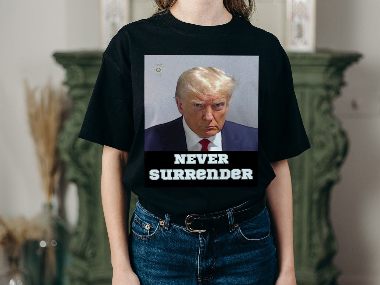 Trump Mugshot Never Surrender Short Sleeve Unisex T Shirt Graphic Tee – Cozy Vibes · High-Quality Print