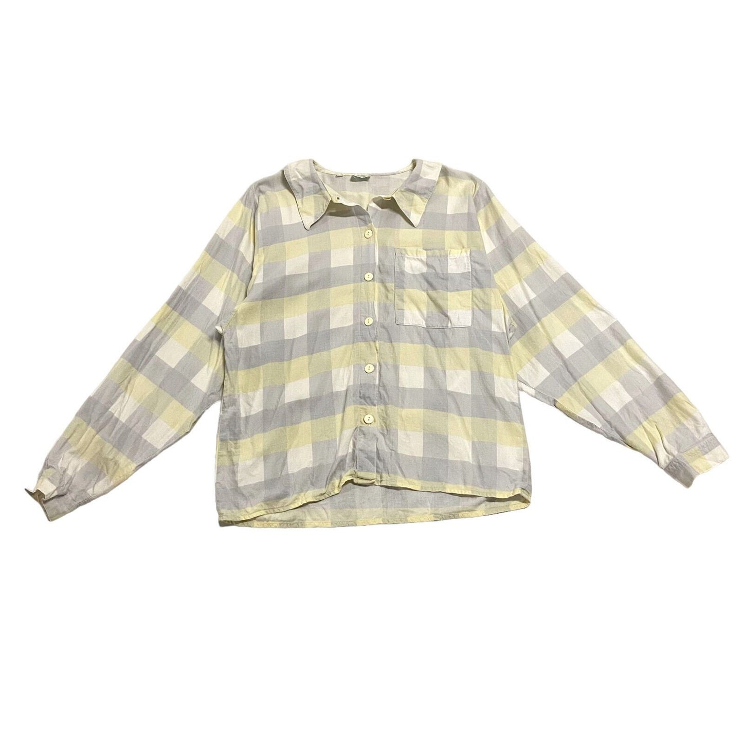 Benetton Women39s Check Shirt Vintage High End Designer Blouse Yellow Grey VTG Graphic Tee – Bold Style · Trending Graphic Apparel