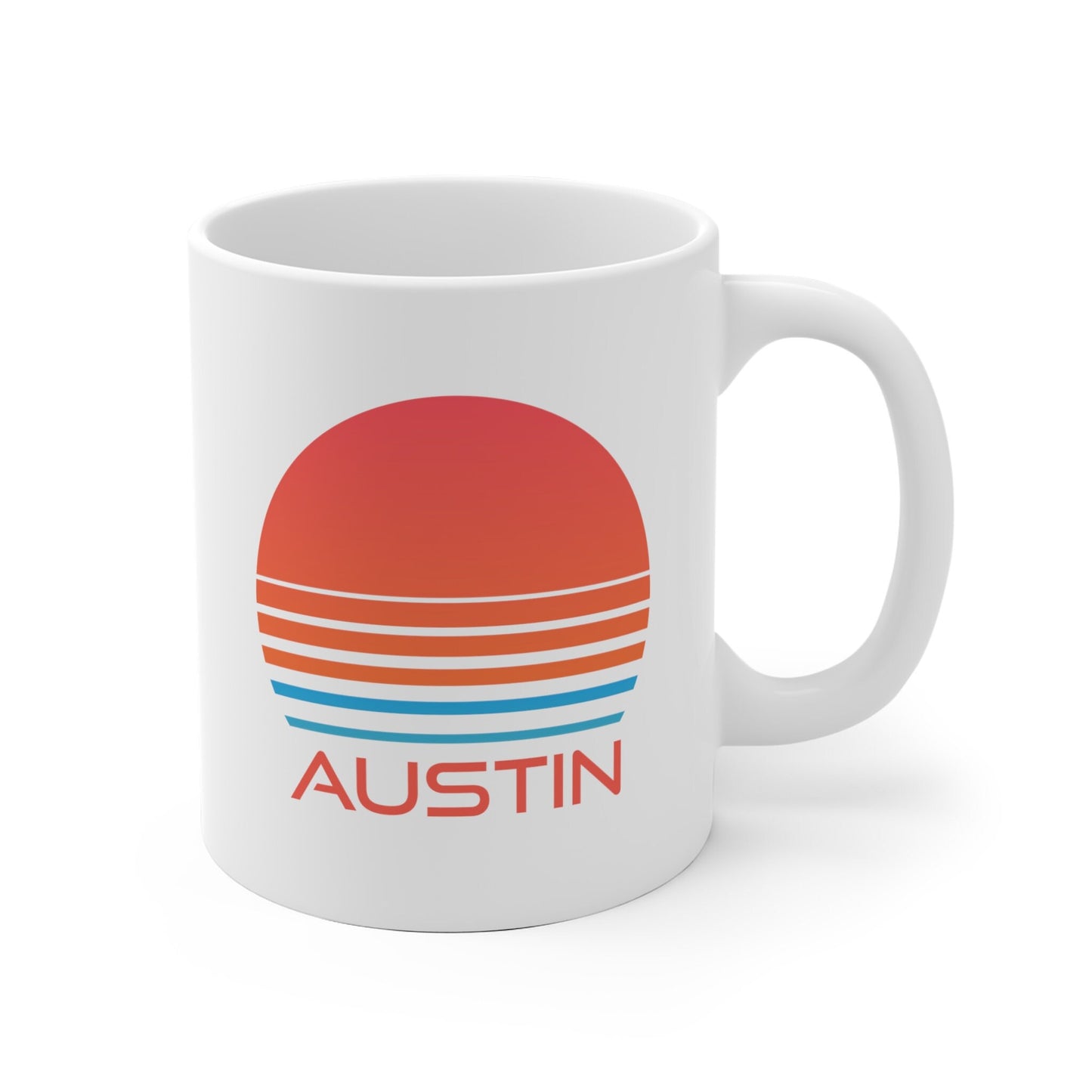 Austin Texas Mug Retro 80s Ceramic Austin Mug Personalization Available Graphic Tee – Everyday Comfort · Top Pick For Any Outfit