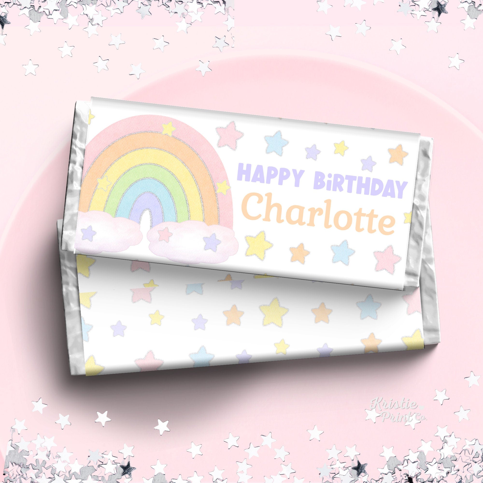 Candy Bar Wrappers for Birthday Rainbow Pastel Theme Birthday Party Decoration First Birthday Party Favor Chocolates Party Decor Girl RAINB1 Graphic Tee – Bold Style · High-Quality Print