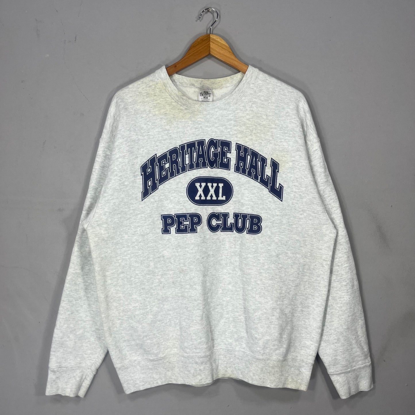 Vintage Fruit Of The Loom Tag Heritage Hall Pep Club Spellout BigLogo Printed Sweatshirt Crewneck Pullover Sweater Colour Gray Size X large Sweatshirt – Warm & Stylish · Must-Have Style