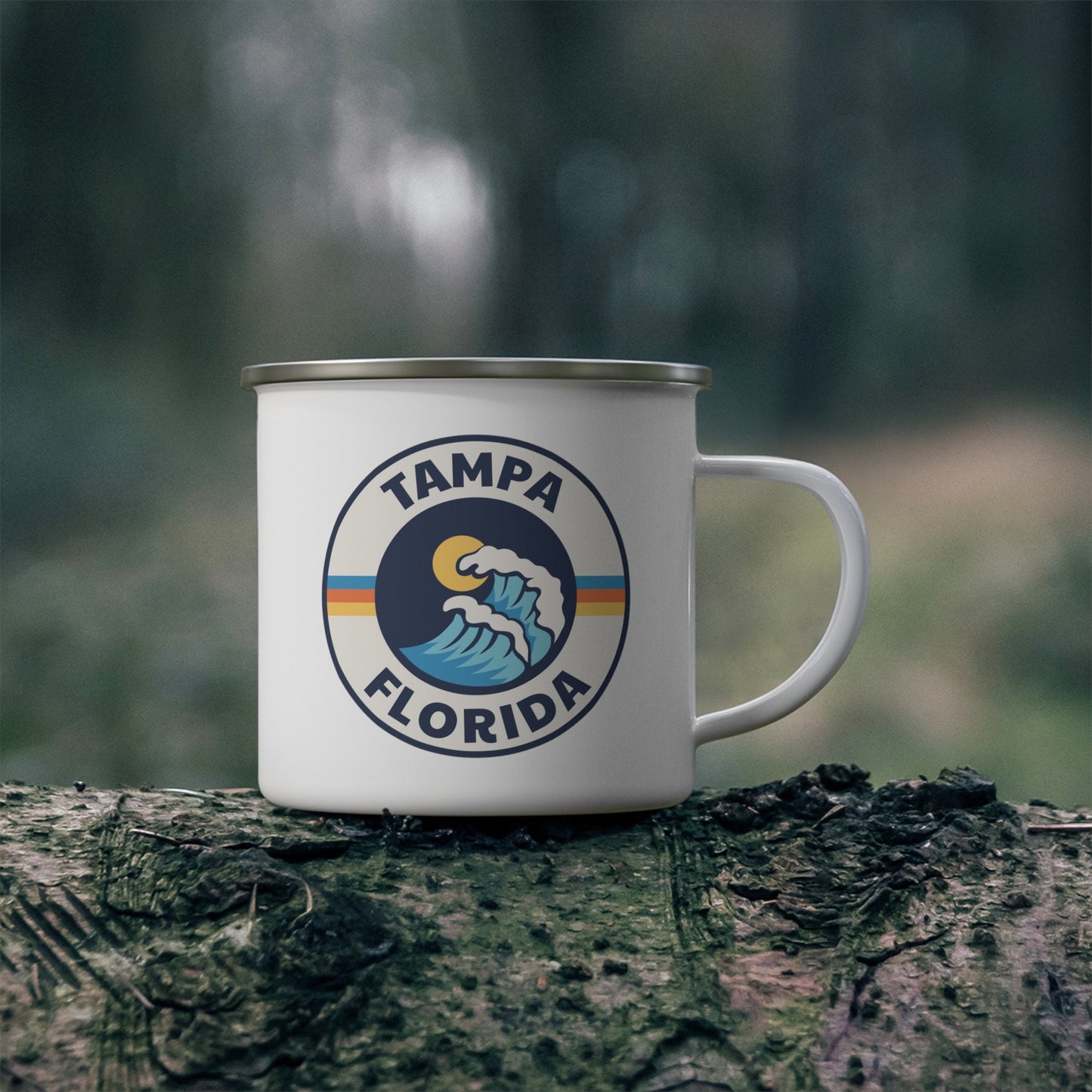 Tampa Florida Camp Mug Retro Enamel Campfire Tampa Mug Personalization Available Graphic Tee – Easygoing Wear · Must-Have Style