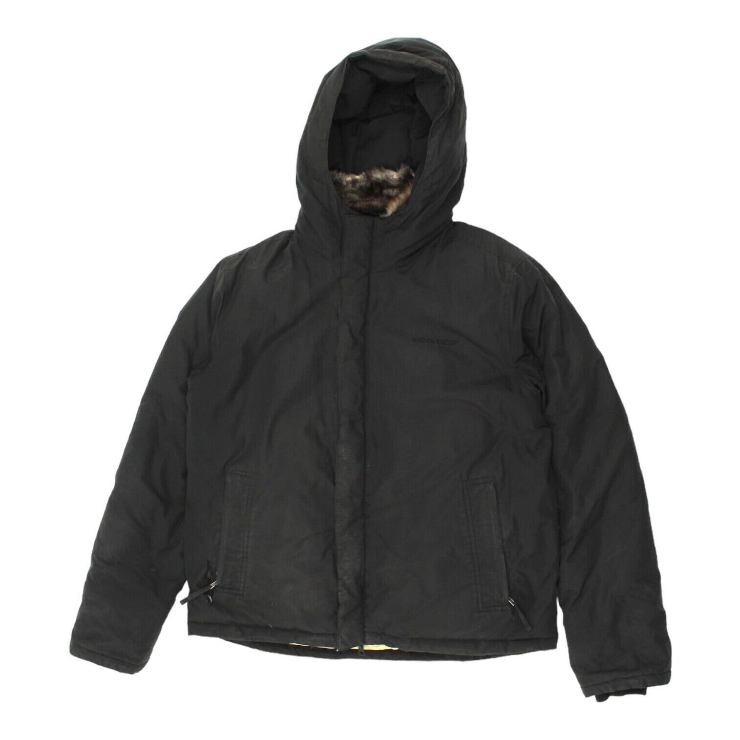 Woolrich Down Padded Fur Trim Hooded Jacket Vintage High End Designer Black Graphic Tee – Aesthetic Look · Perfect For Daily Wear