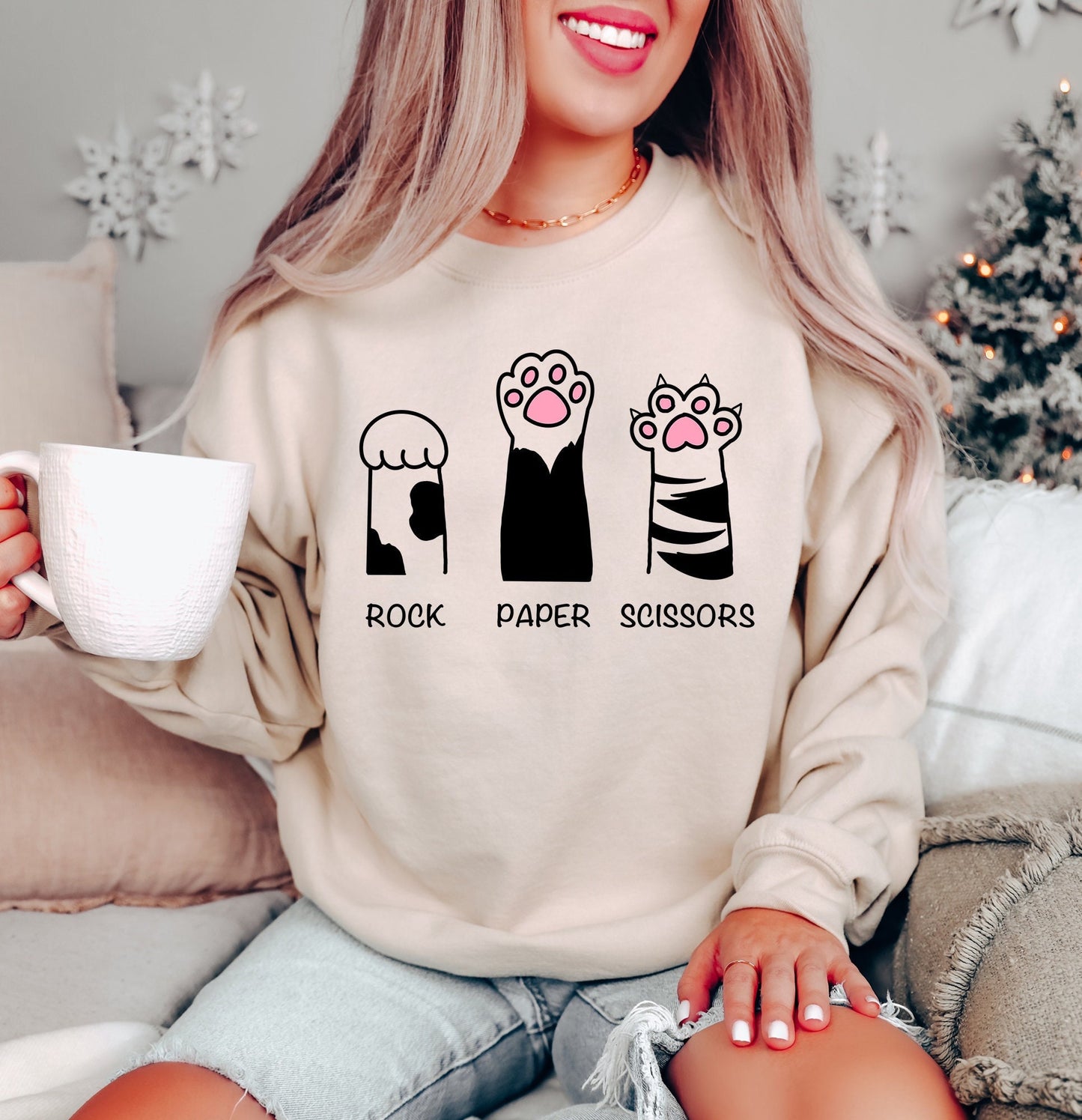 Rock Paper Scissors Cat Sweatshirt Gift For Cat Lover Funny Cat Pow Sweater Cat Lover Gift Hoodie Cat Owner Sweater Cute Cat Crewneck Hoodie – Fan Favorite · Must-Have Style
