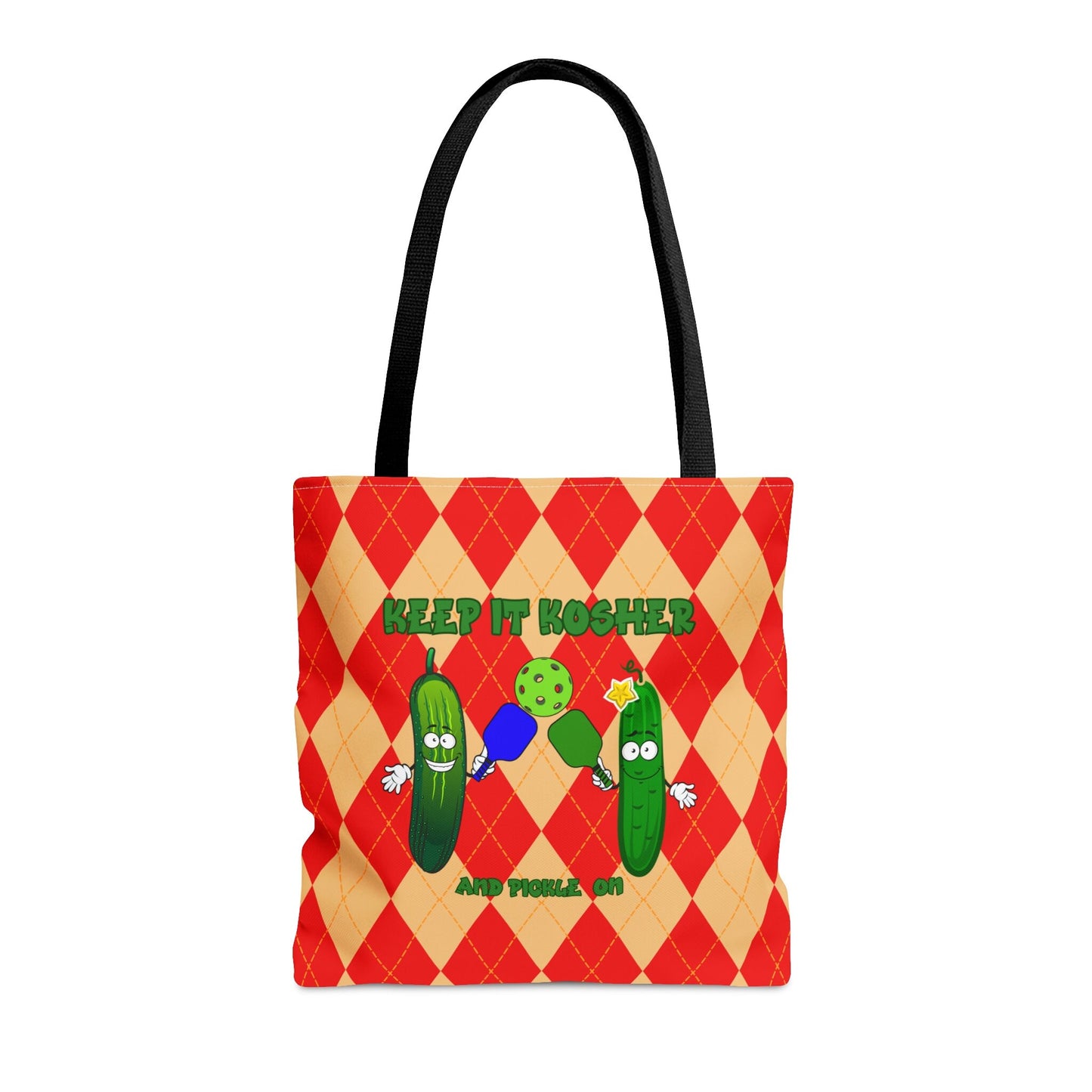 Vintage Rhombus Pickles Pickleball AOP Tote Bag Keep it Kosher and Pickle ON in Style Tote Bag – Soft Feel · Great Gift For Fans