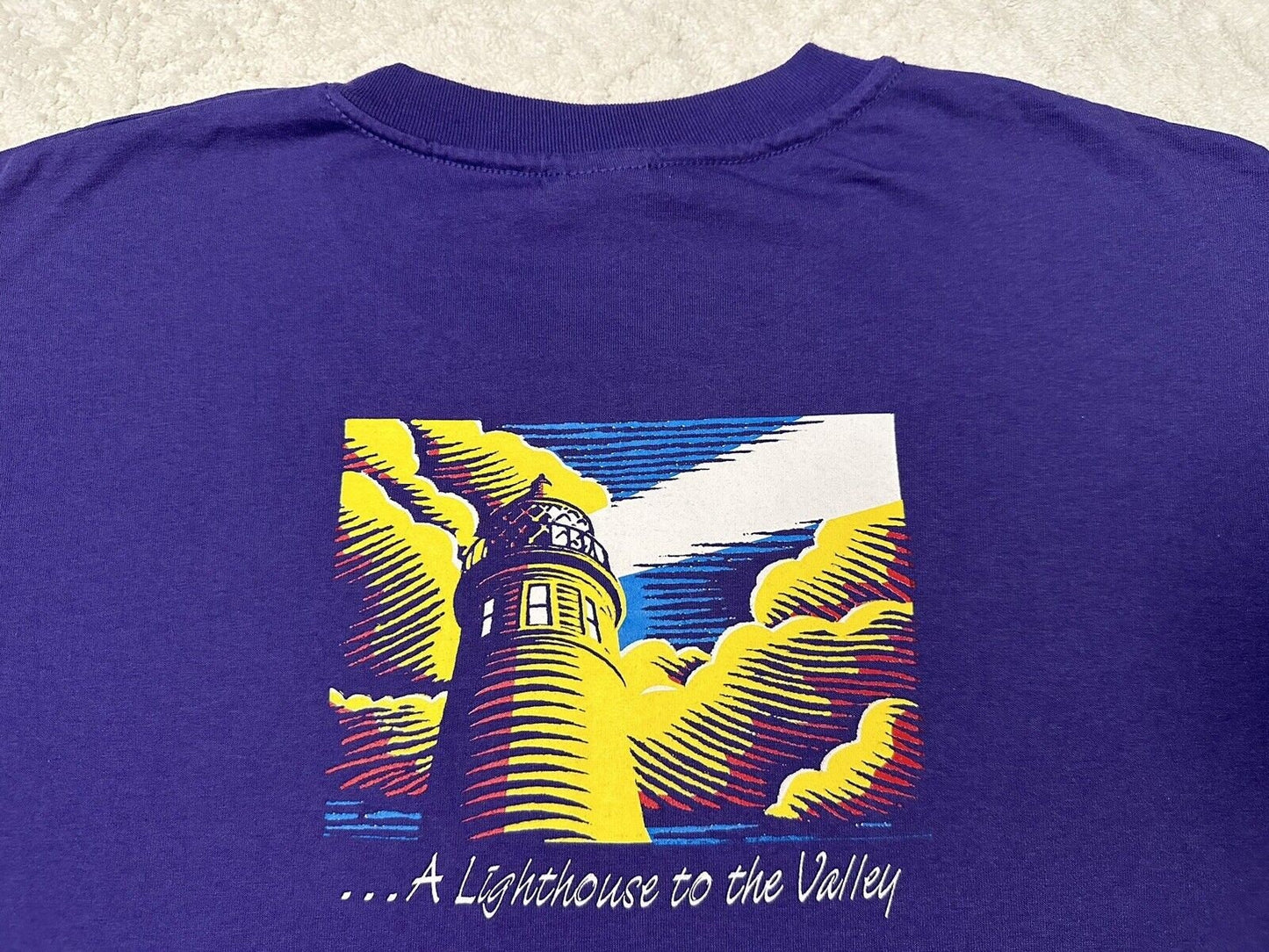 Vintage 1990s 90s Living Word Christian Fellowship Lighthouse Jesus T Shirt L Graphic Tee – Aesthetic Look · Great Gift For Fans