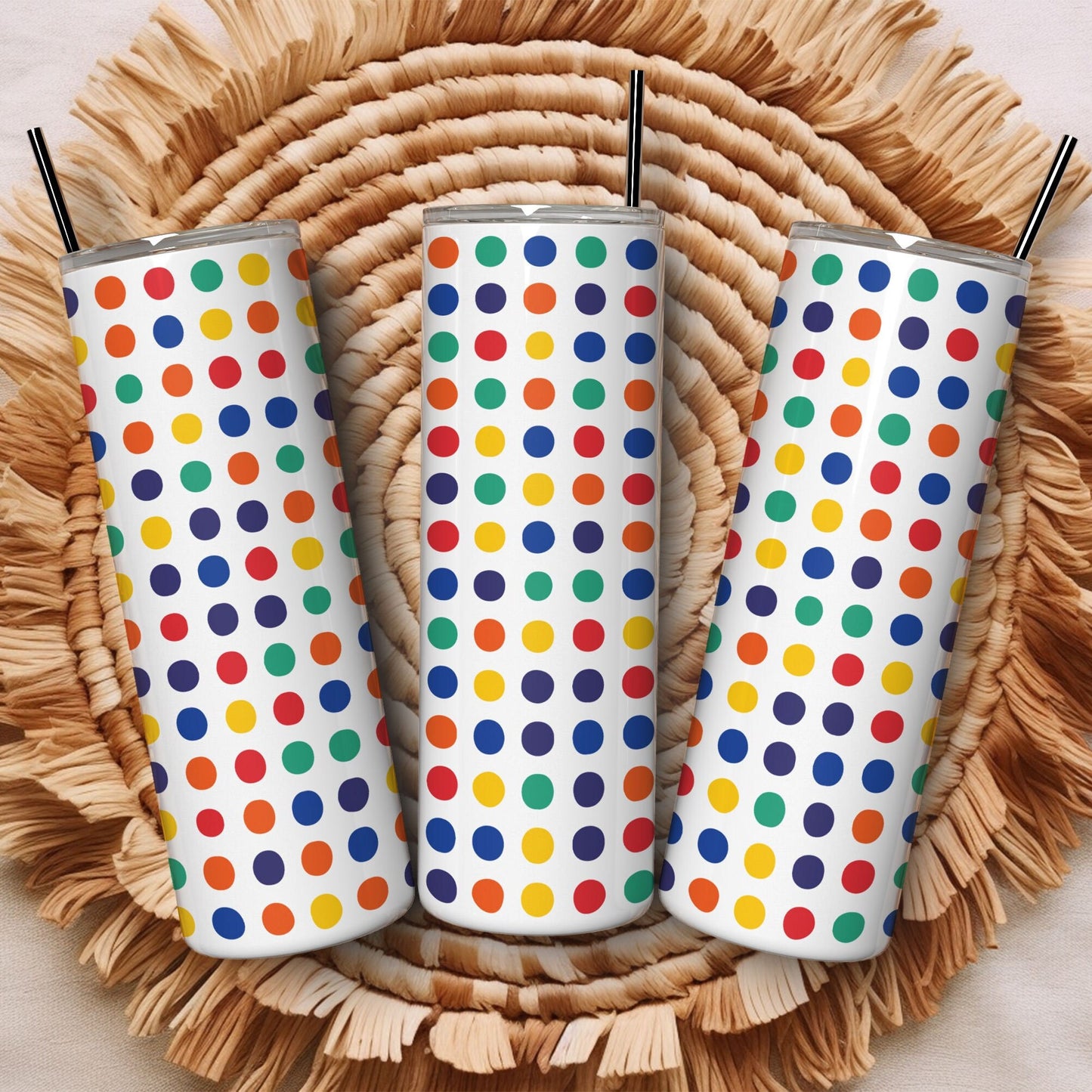 Rainbow Polka Dots Tumbler with Straw 20oz Stainless Steel Skinny Tumbler Insulated Tumbler LGBTQ Pride Tumbler with Metal Straw Graphic Tee – Fan Favorite · Top Pick For Any Outfit