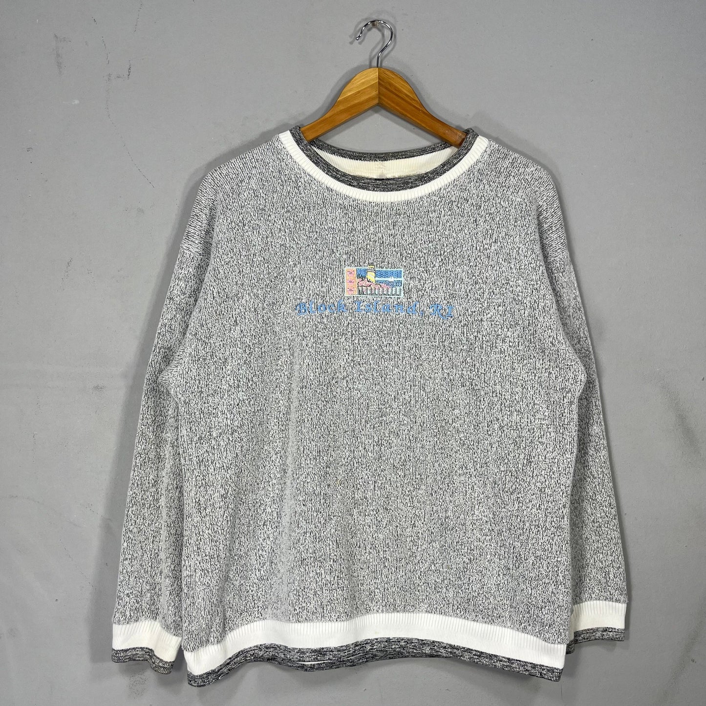 Vintage Block Island RI Spellout BigLogo Embroidered Sweatshirt Crewneck Sweater Block Island Colour Grey Size NA Sweatshirt – Cozy Vibes · Must-Have Style