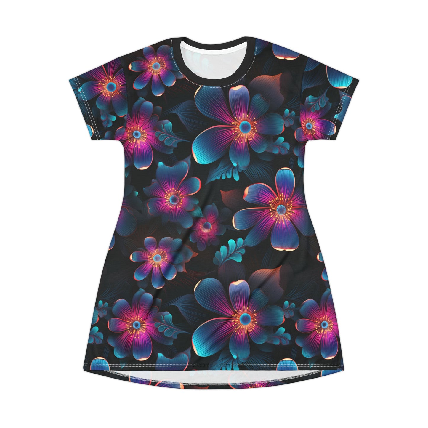 Vivid Blooms Neon Floral T Shirt Dress AOP Graphic Tee – Everyday Comfort · Trending Graphic Apparel