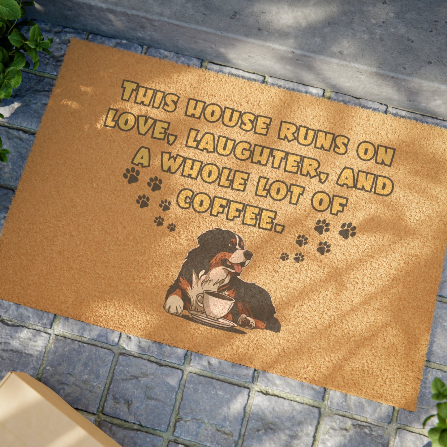 This House Runs on Love Laughter and Coffee39 Bernese Mountain Dog Doormat 24quot x 16quot Outdoor Coir Welcome Mat Graphic Tee – Everyday Comfort · High-Quality Print
