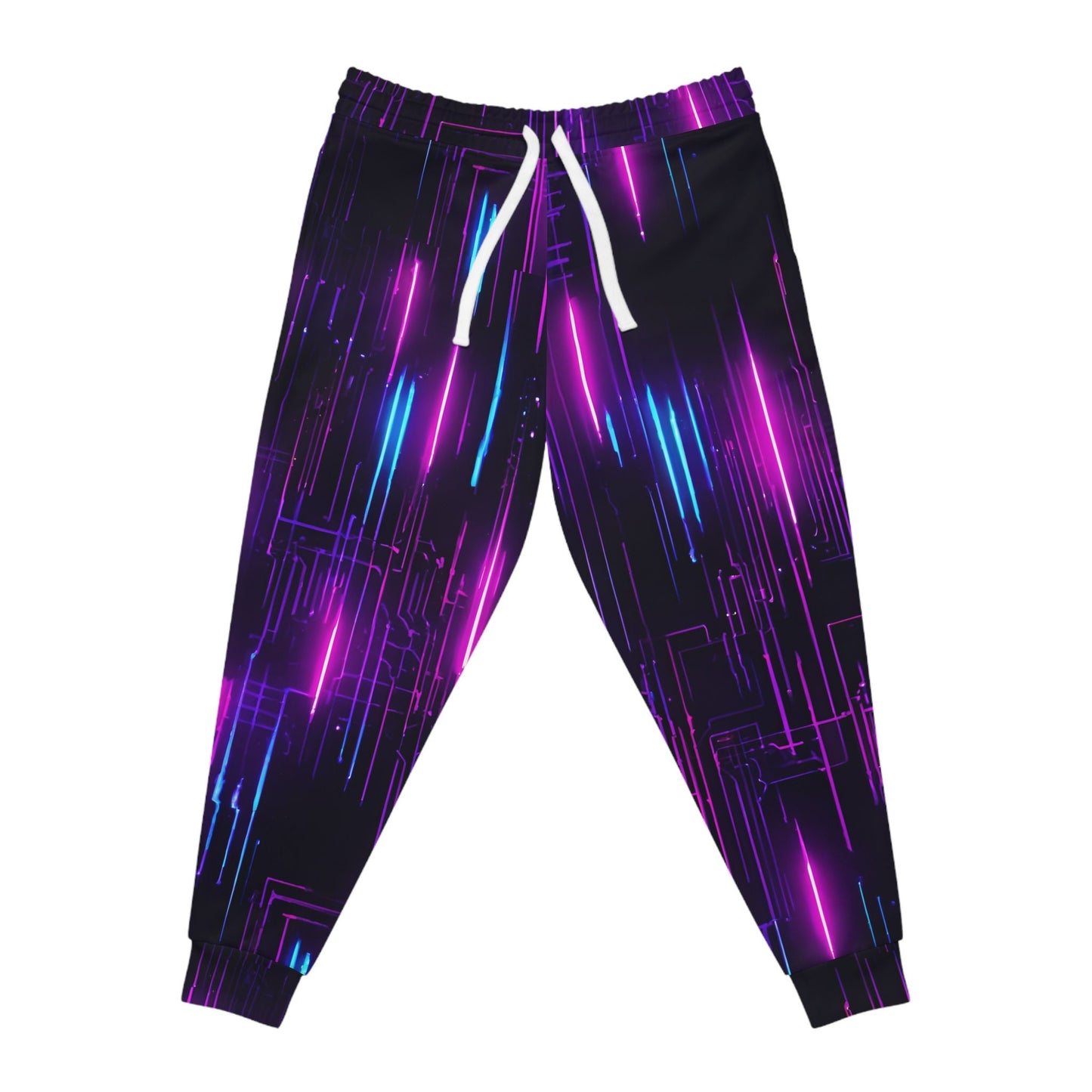 Illuminate Your Workout Neon Pink and Purple Lights All Over Print Athletic Joggers Graphic Tee – Feel-Good Design · Must-Have Style